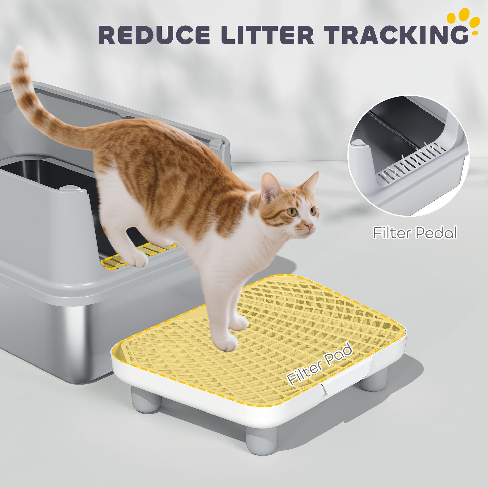 PawHut Extra Large Stainless Steel Cat Litter Box with Scoop & Pad, Anti-Urine Leakage, Easy Cleaning, Non-Sticky