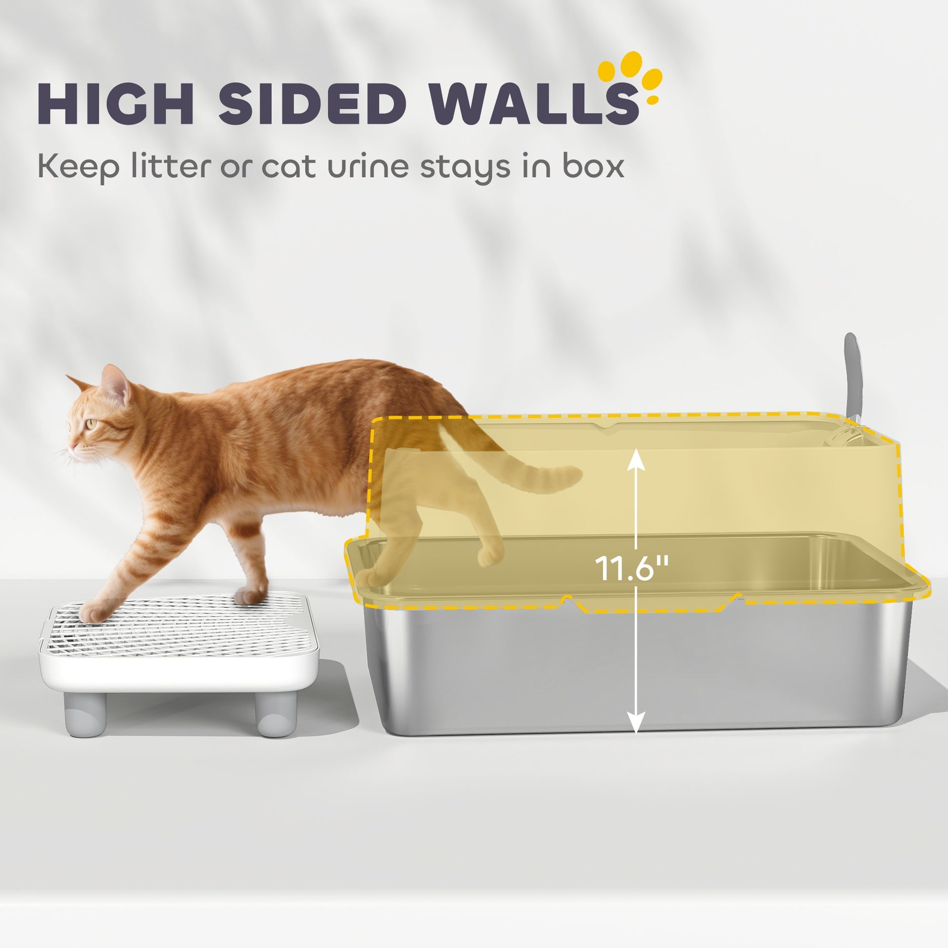 PawHut Extra Large Stainless Steel Cat Litter Box with Scoop & Pad, Anti-Urine Leakage, Easy Cleaning, Non-Sticky