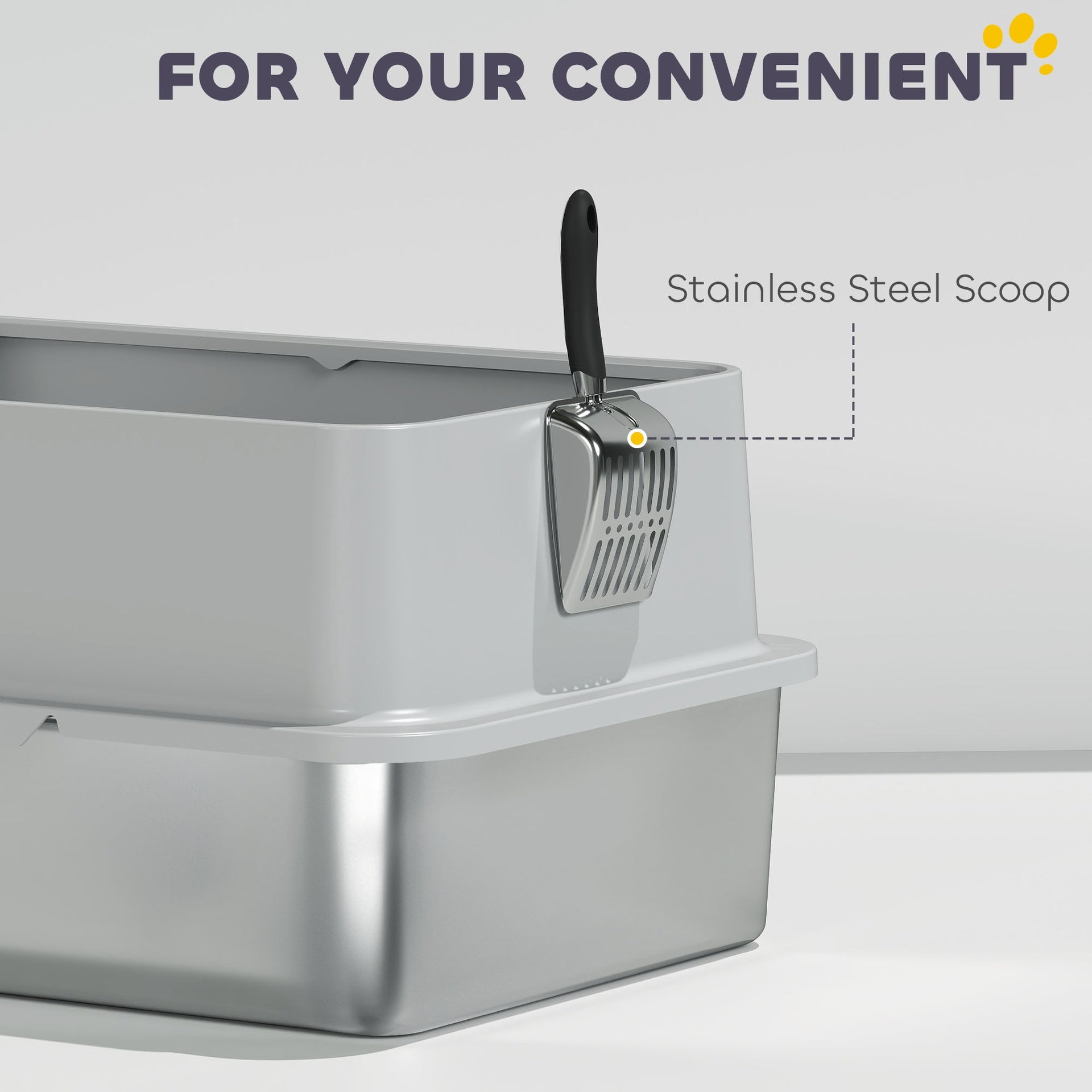 PawHut Extra Large Stainless Steel Cat Litter Box with Scoop & Pad, Anti-Urine Leakage, Easy Cleaning, Non-Sticky