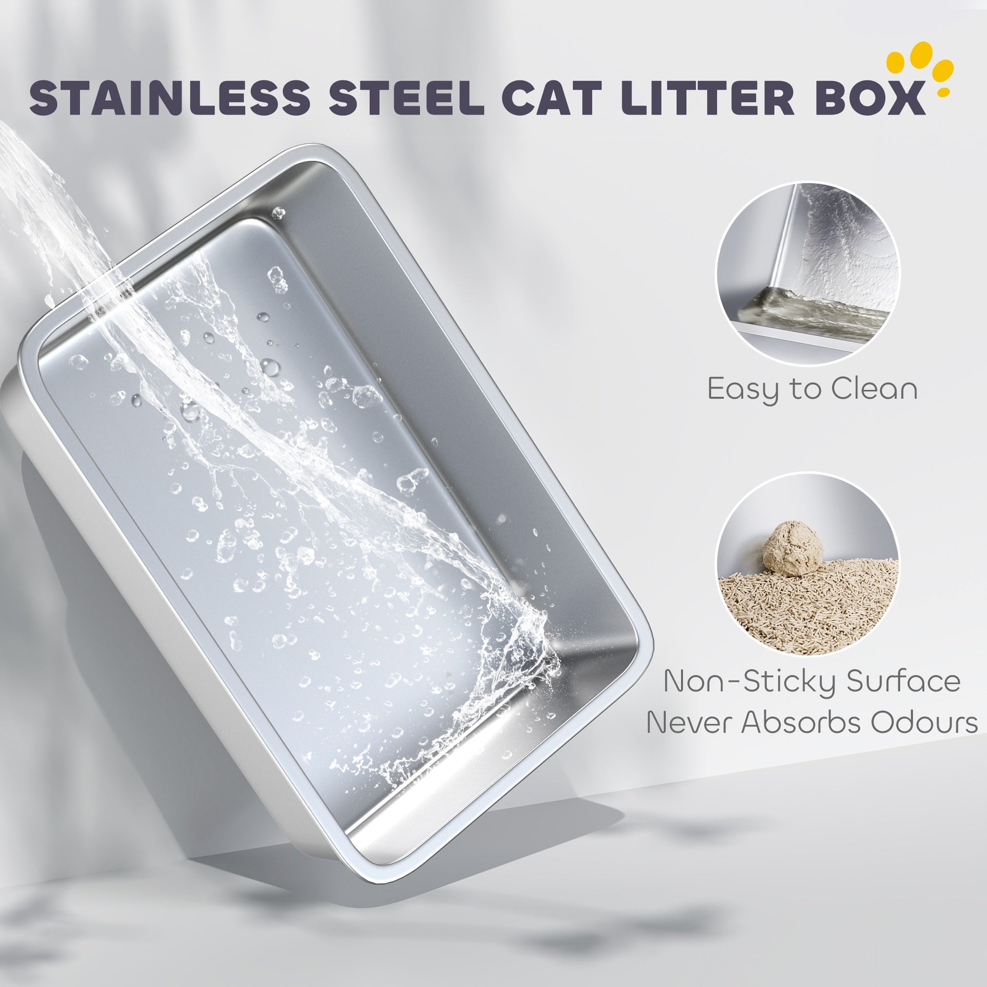 PawHut Extra Large Stainless Steel Cat Litter Box with Scoop & Pad, Anti-Urine Leakage, Easy Cleaning, Non-Sticky