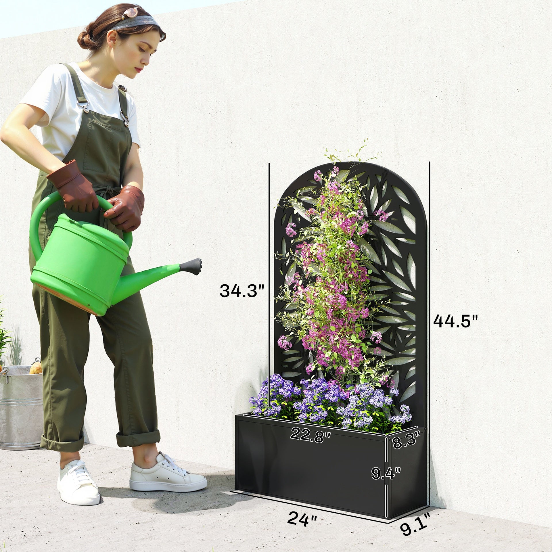 Outsunny Metal Garden Bed with Trellis for Climbing Plants, Freestanding or Wall Mounted Flower Bed for Garden, Patio, Balcony