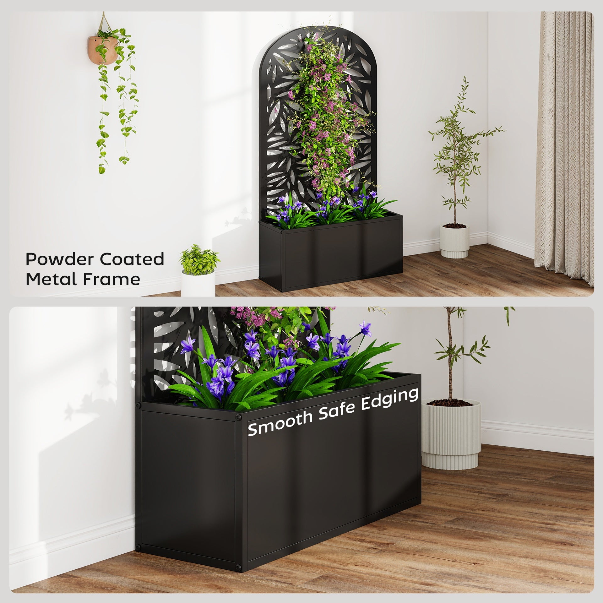 Outsunny Metal Garden Bed with Trellis for Climbing Plants, Freestanding or Wall Mounted Flower Bed for Garden, Patio, Balcony