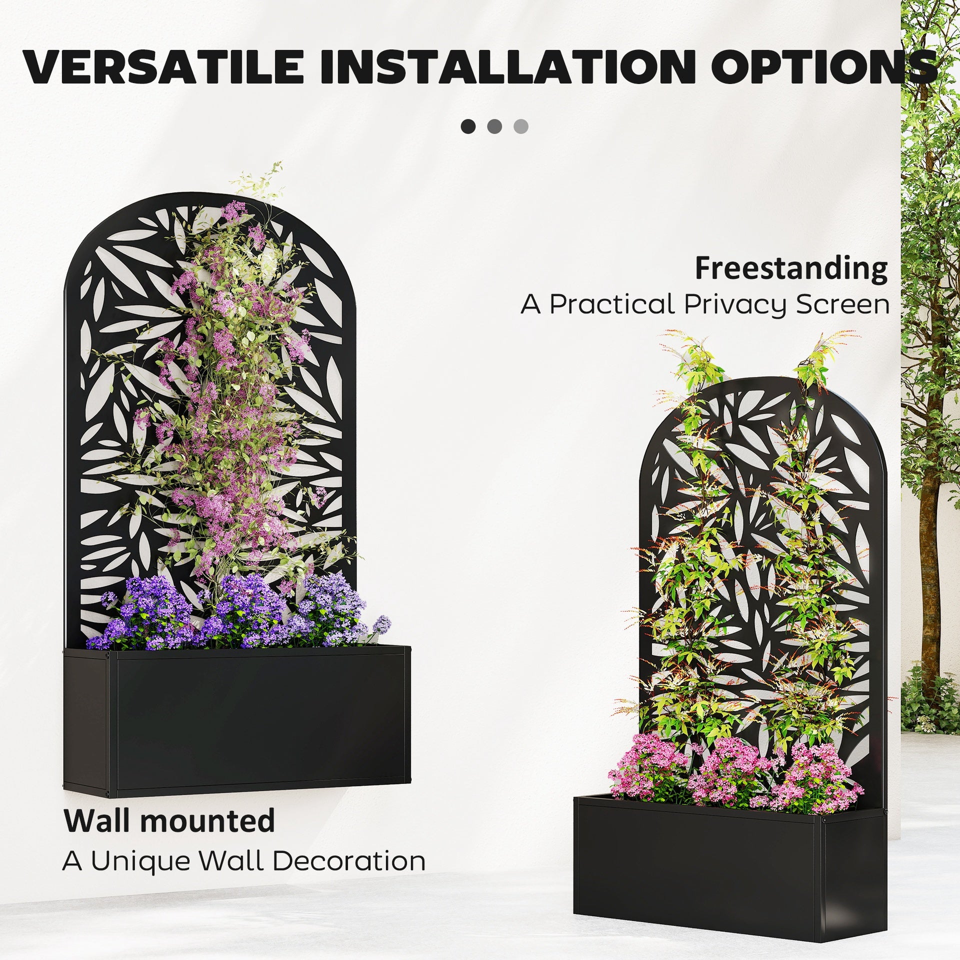 Outsunny Metal Garden Bed with Trellis for Climbing Plants, Freestanding or Wall Mounted Flower Bed for Garden, Patio, Balcony