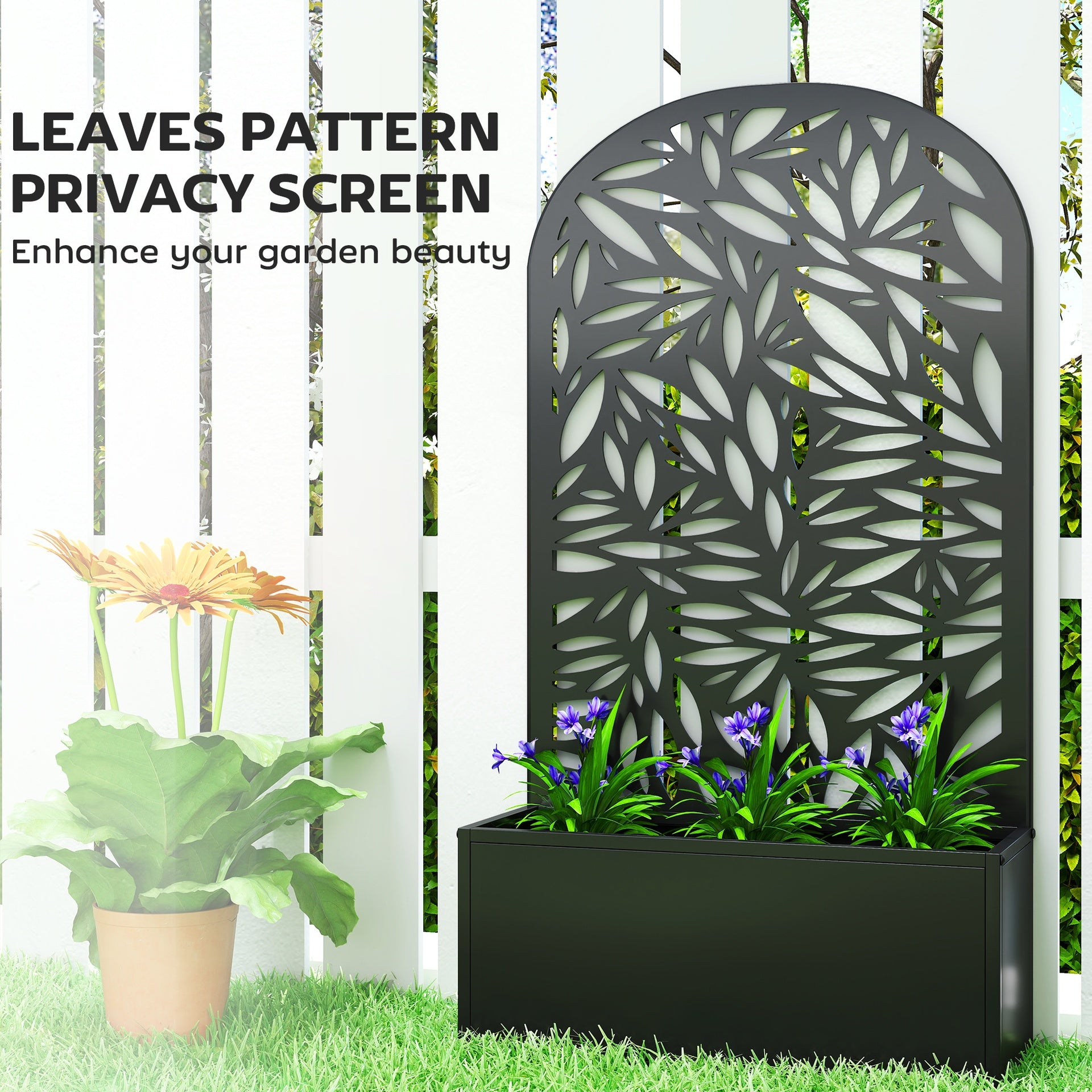 Outsunny Metal Garden Bed with Trellis for Climbing Plants, Freestanding or Wall Mounted Flower Bed for Garden, Patio, Balcony