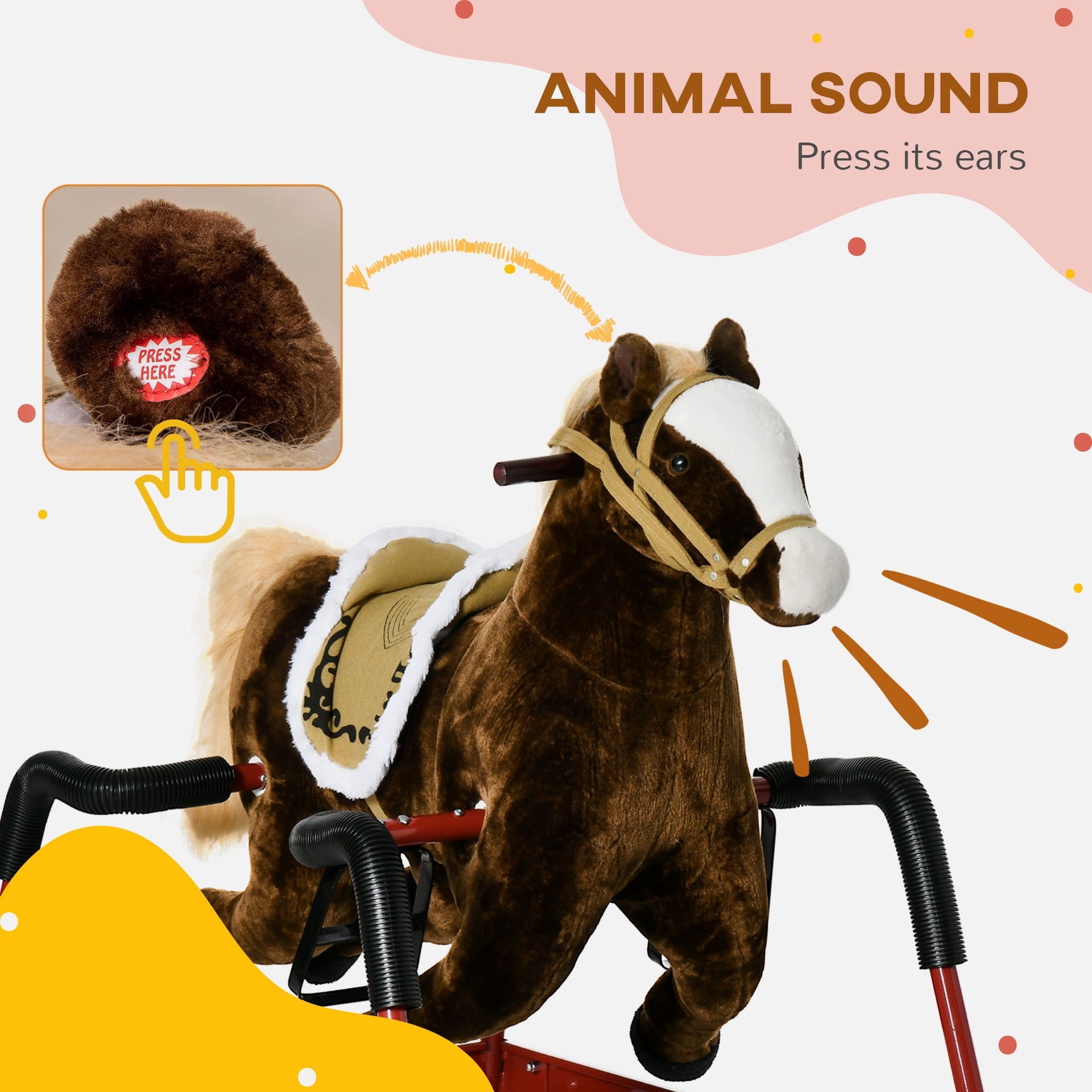 Qaba Kids Spring Rocking Horse, Ride on Horse for Girls and Boys with Sounds, Plush Animal Ride-on Toy with Soft Feel, Interactive Toy for Kids, Dark Brown