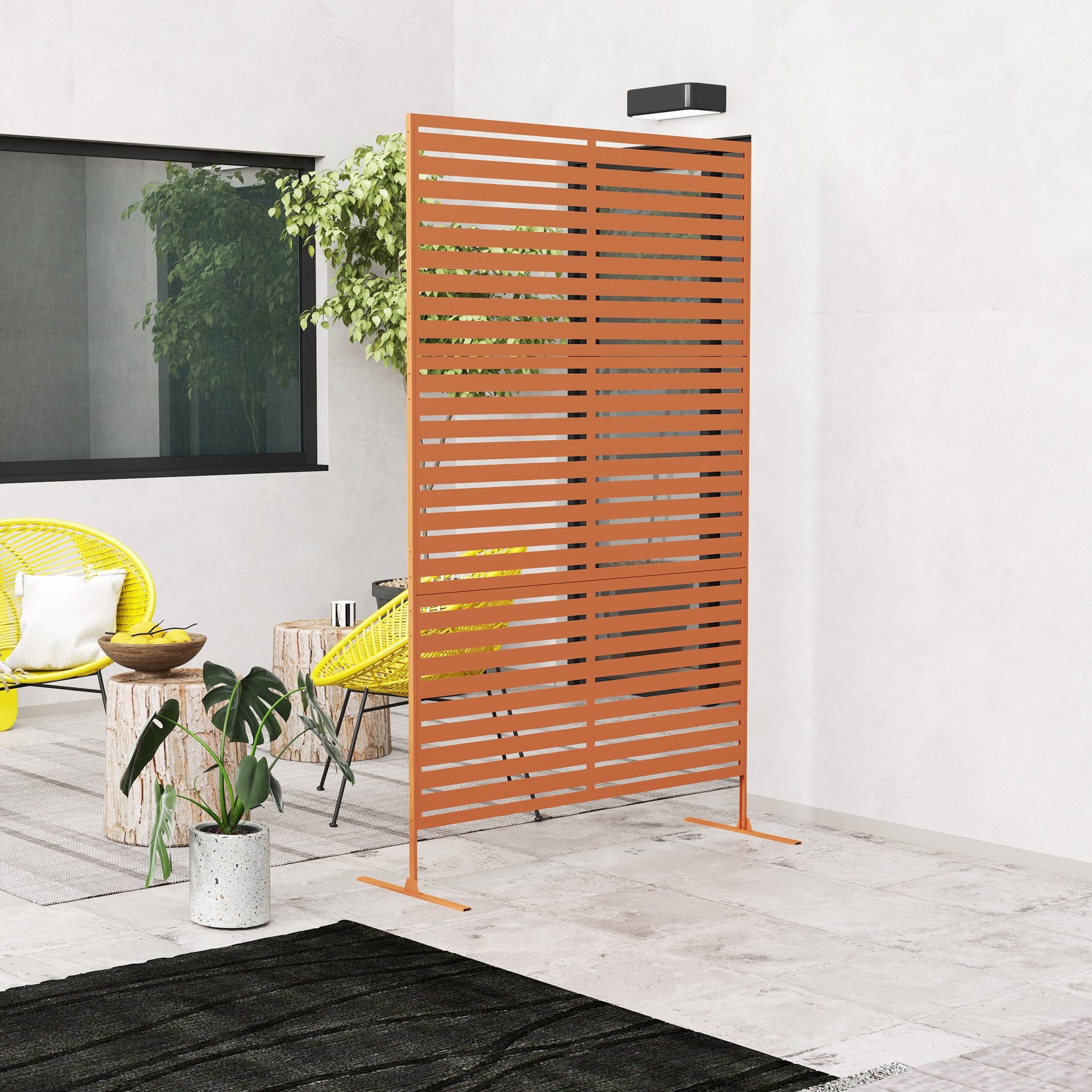 Outsunny Decorative Privacy Fence Screen, Metal Outdoor Privacy Screen Climbing Plant Trellis with Stand, 78" H x 48" W, Brown