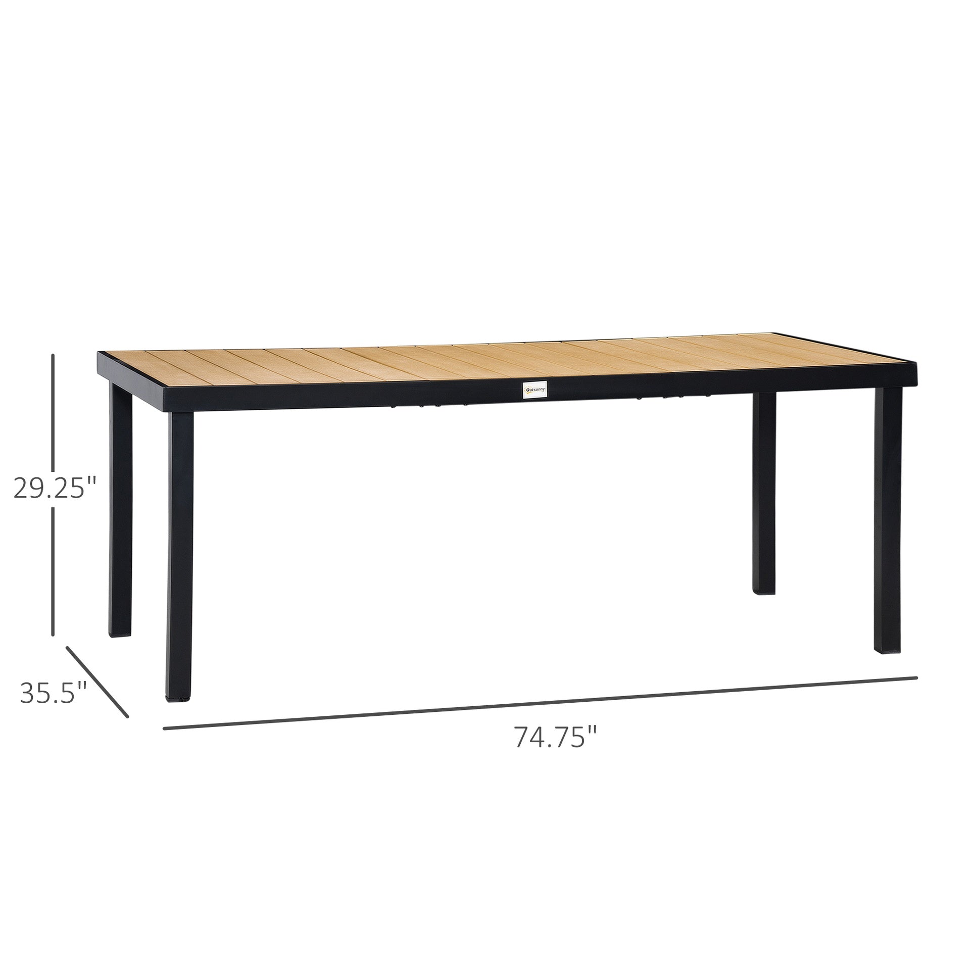 Outsunny 75" x 35" Outdoor Dining Table for 8 People, Rectangular Aluminum Frame Garden Table with All-Weather Faux Wood Top for Lawn, Patio, Natural