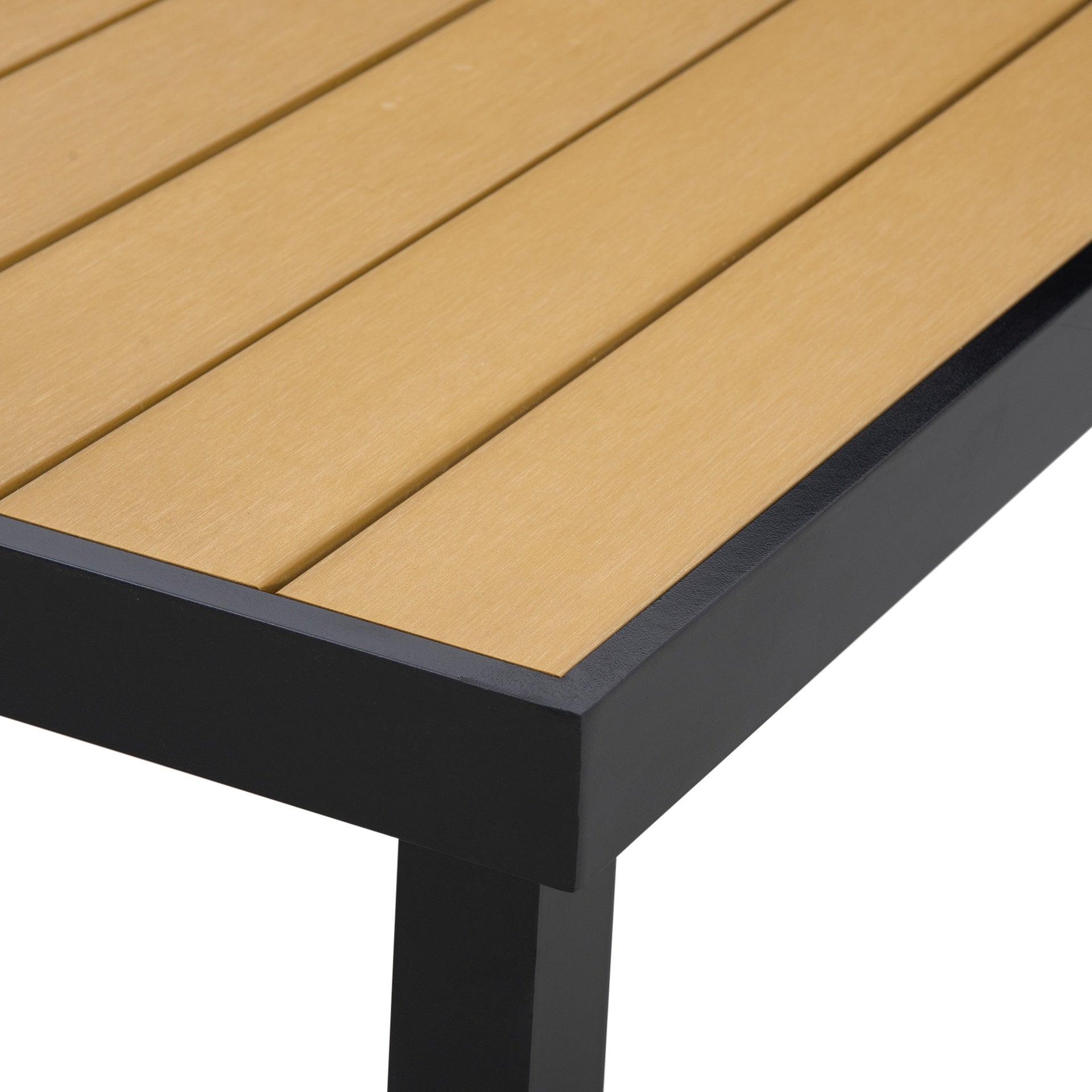 Outsunny 75" x 35" Outdoor Dining Table for 8 People, Rectangular Aluminum Frame Garden Table with All-Weather Faux Wood Top for Lawn, Patio, Natural
