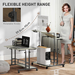 HOMCOM Adjustable Standing Desk with Power Outlets, Stand Up Desk with Tiltable Tabletop, Wheels, Shelf, for Home Office, Oak