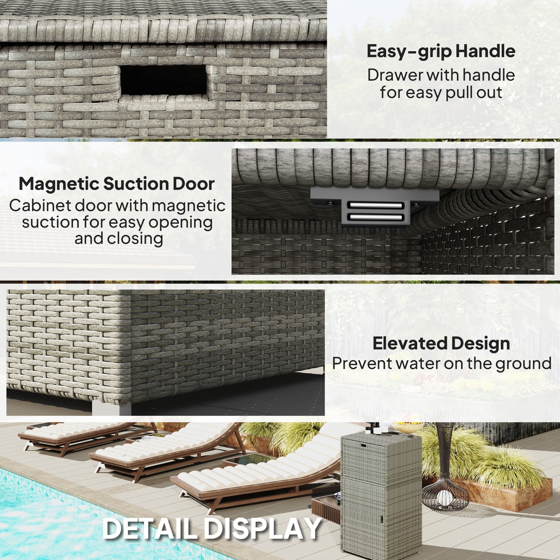Outsunny Outdoor Towel Rack for Pool w/ Drawer & Cabinet, Gray