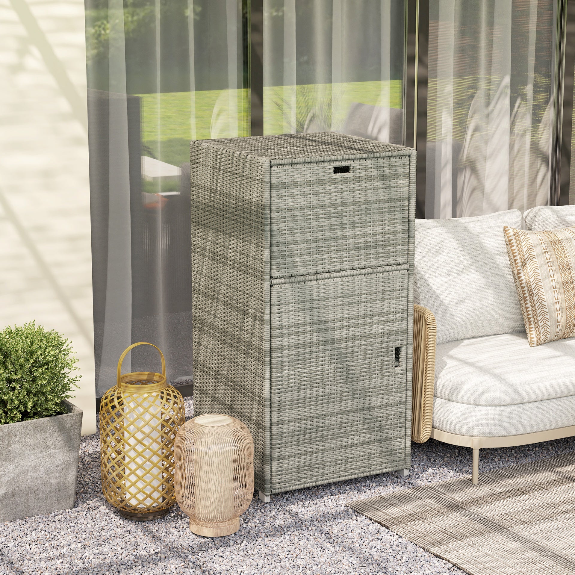 Outsunny Outdoor Towel Rack for Pool w/ Drawer & Cabinet, Gray