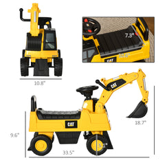 Aosom Kids Excavator Ride on Toy CAT Licensed with Manual Shovel, Horn, Hidden Storage for 18-36 Months, Yellow
