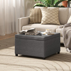 HOMCOM Round Storage Ottoman Bench, Button Tufted Ottoman with Flip Top for Living Room, Entryway and Bedroom, Gray