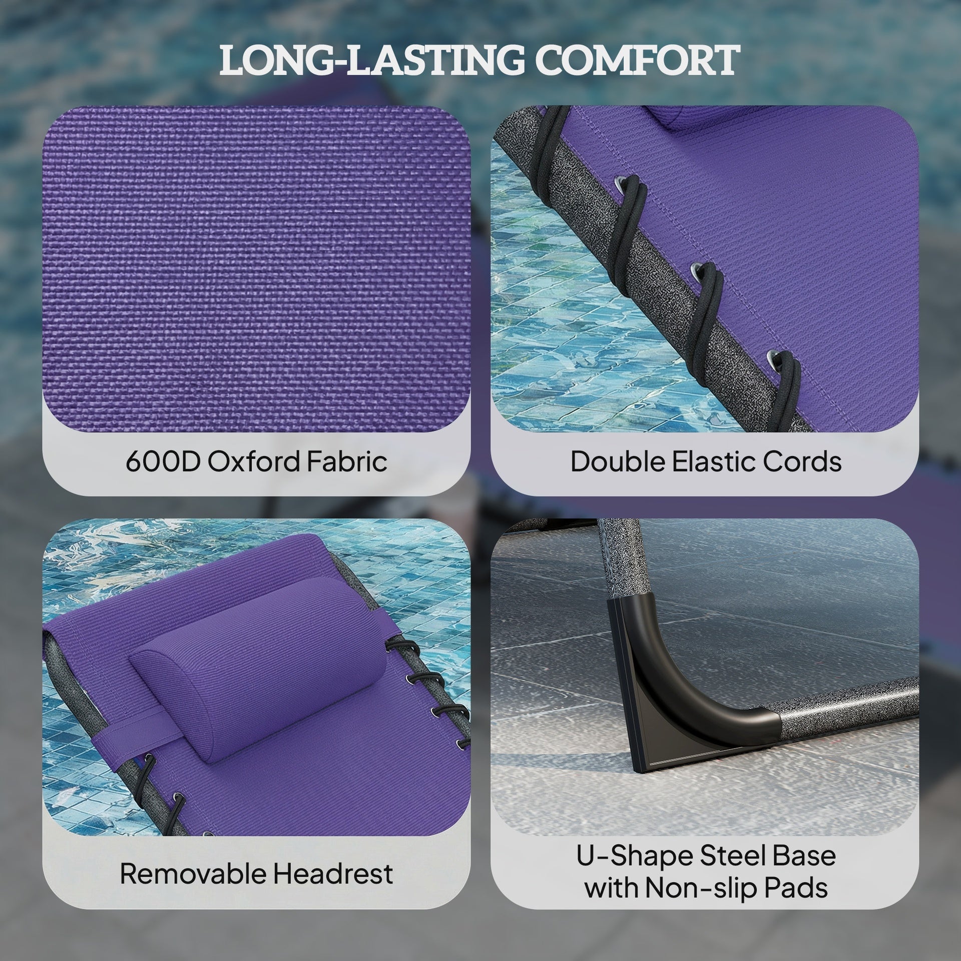 Outsunny Folding Outdoor Chaise Lounge Chair Tanning Chair with 5-Level Adjustable Back, Side Table, Pillow, Pocket, Purple