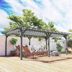 Outsunny 12' x 20' Outdoor Pergola, Wood Gazebo Grape Trellis with Stable Structure for Climbing Plant Support, Gray