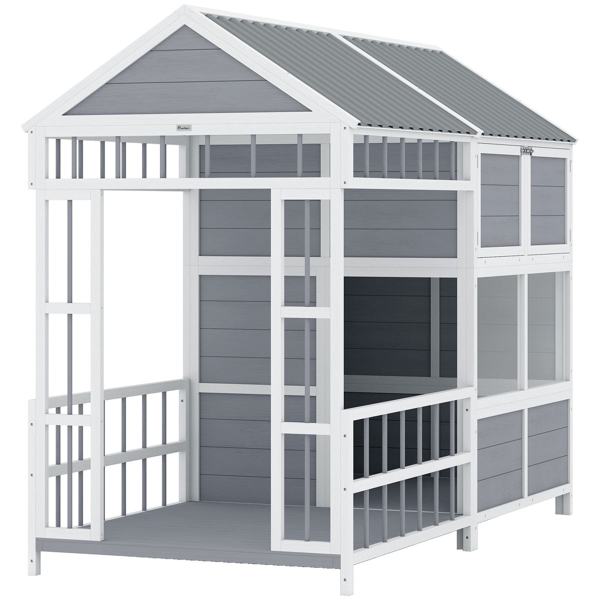 PawHut 79"L Large Dog House Outdoor, Wooden Dog Kennel with Porch, Storage Cabinet,Weatherproof Roof, Windows