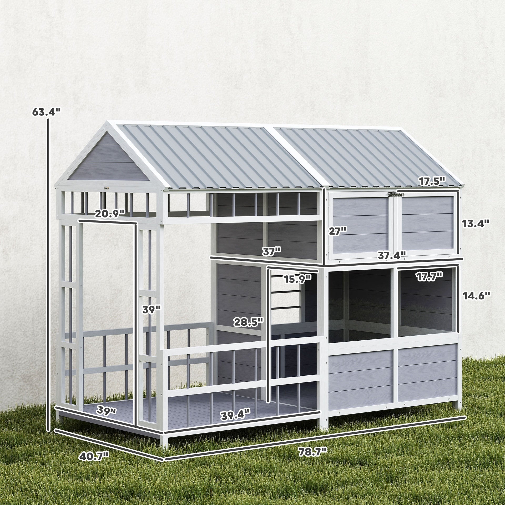 PawHut 79"L Large Dog House Outdoor, Wooden Dog Kennel with Porch, Storage Cabinet,Weatherproof Roof, Windows