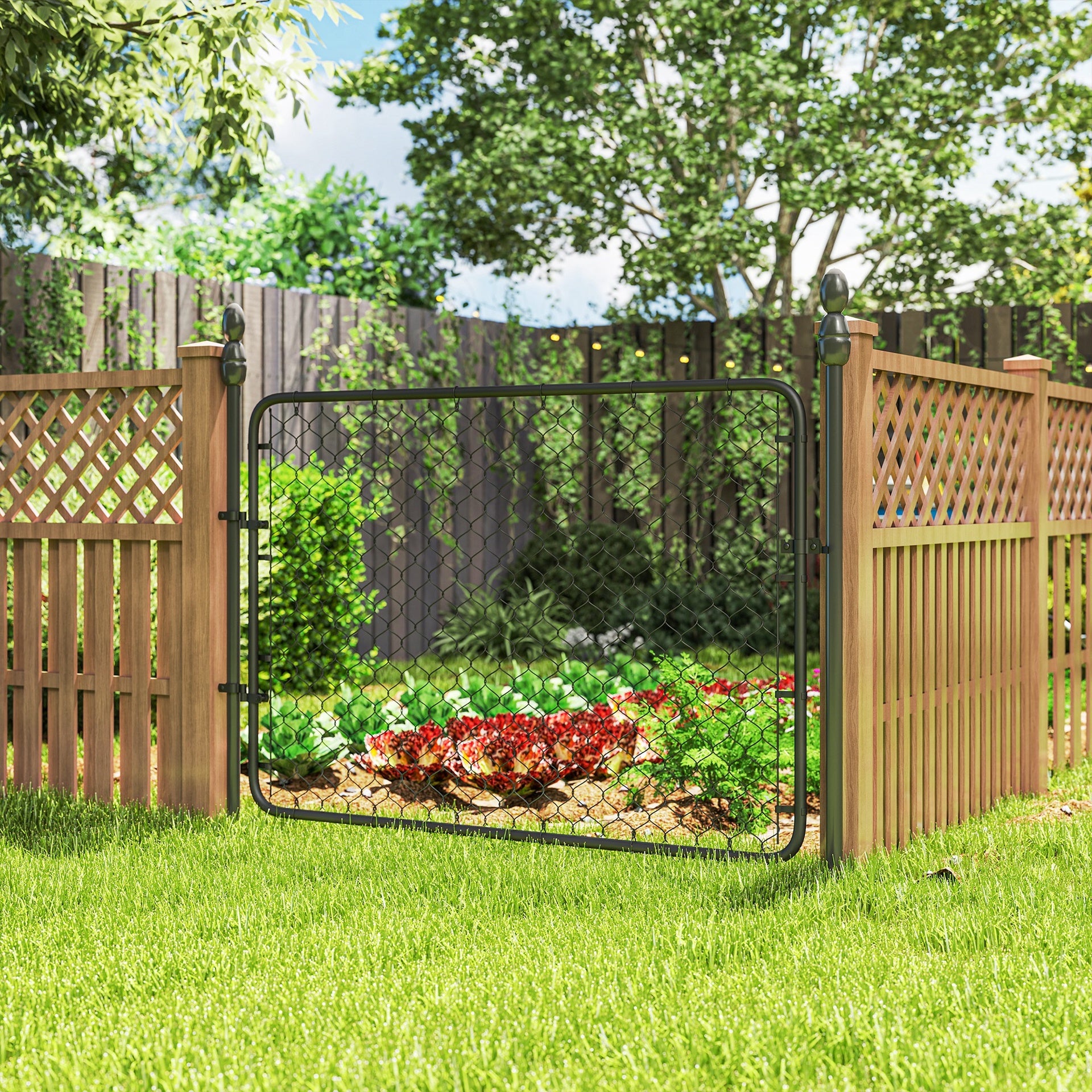 Outsunny Garden Gate Chain Link Fence Gate, Galvanized Steel Garden Door for Yard Entrance Way, 47.2 x 70.9 in., Black