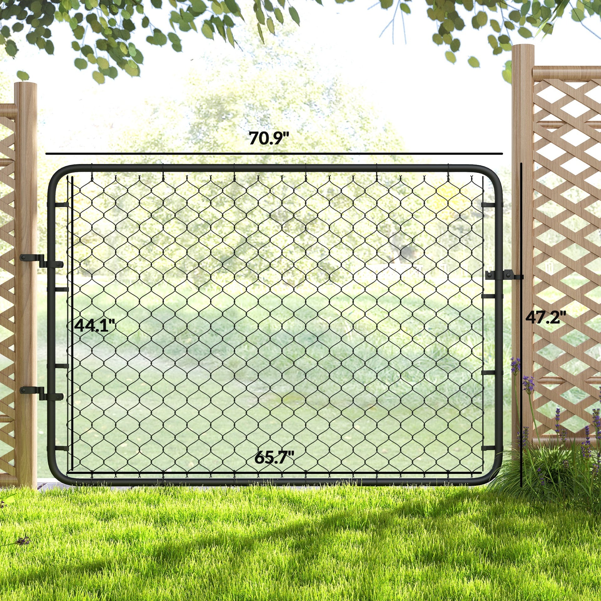 Outsunny Garden Gate Chain Link Fence Gate, Galvanized Steel Garden Door for Yard Entrance Way, 47.2 x 70.9 in., Black