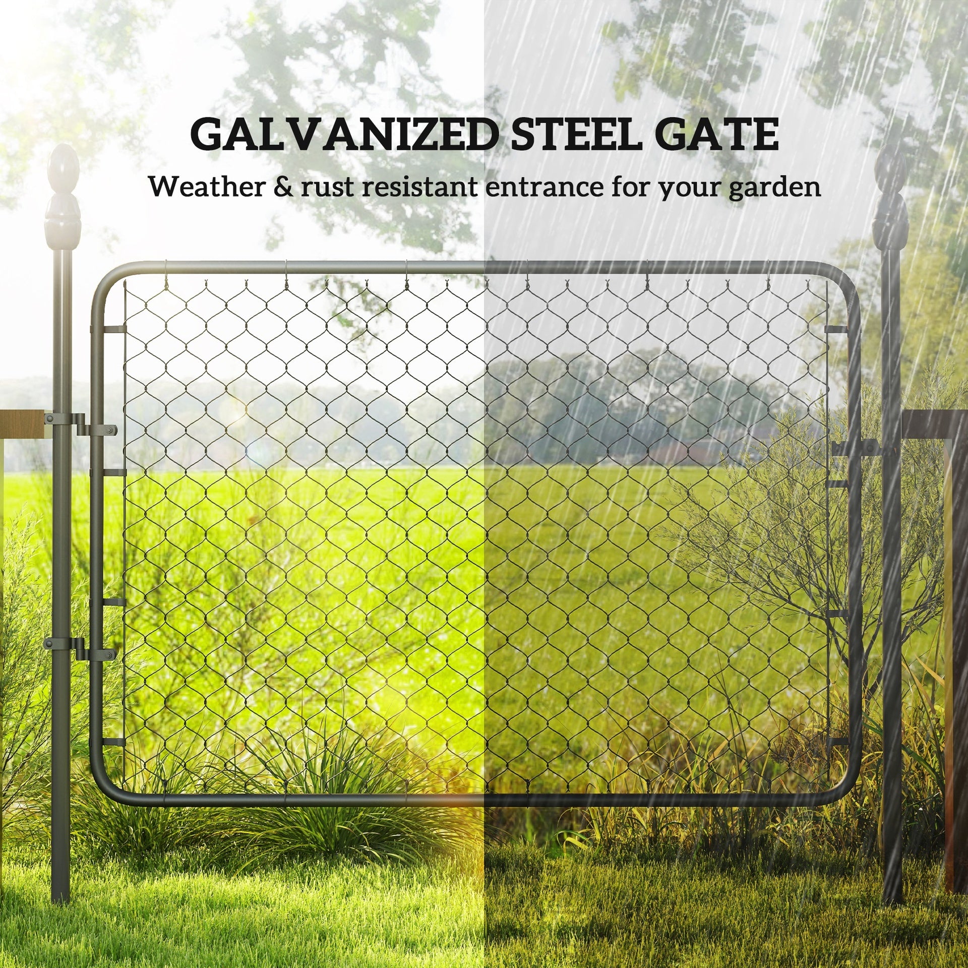 Outsunny Garden Gate Chain Link Fence Gate, Galvanized Steel Garden Door for Yard Entrance Way, 47.2 x 70.9 in., Black