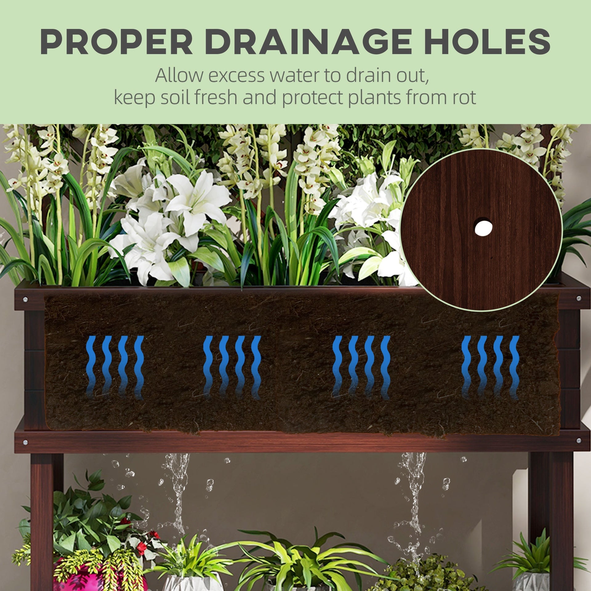 Outsunny Elevated Wood Planter with Trellis for Climbing Plants, Raised Garden Bed with Legs and Drainage Holes, Carbonized