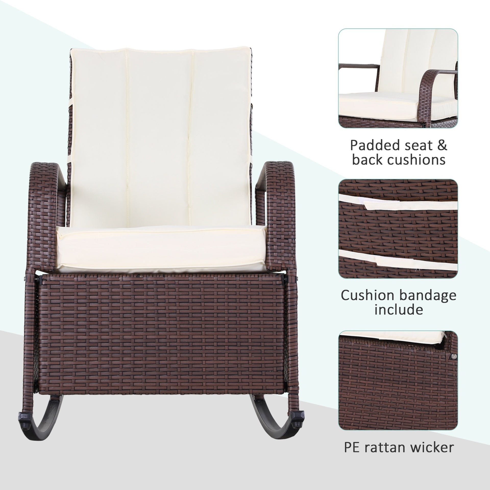 Outsunny PE Rattan Rocking Recliner with Footrest, Beige