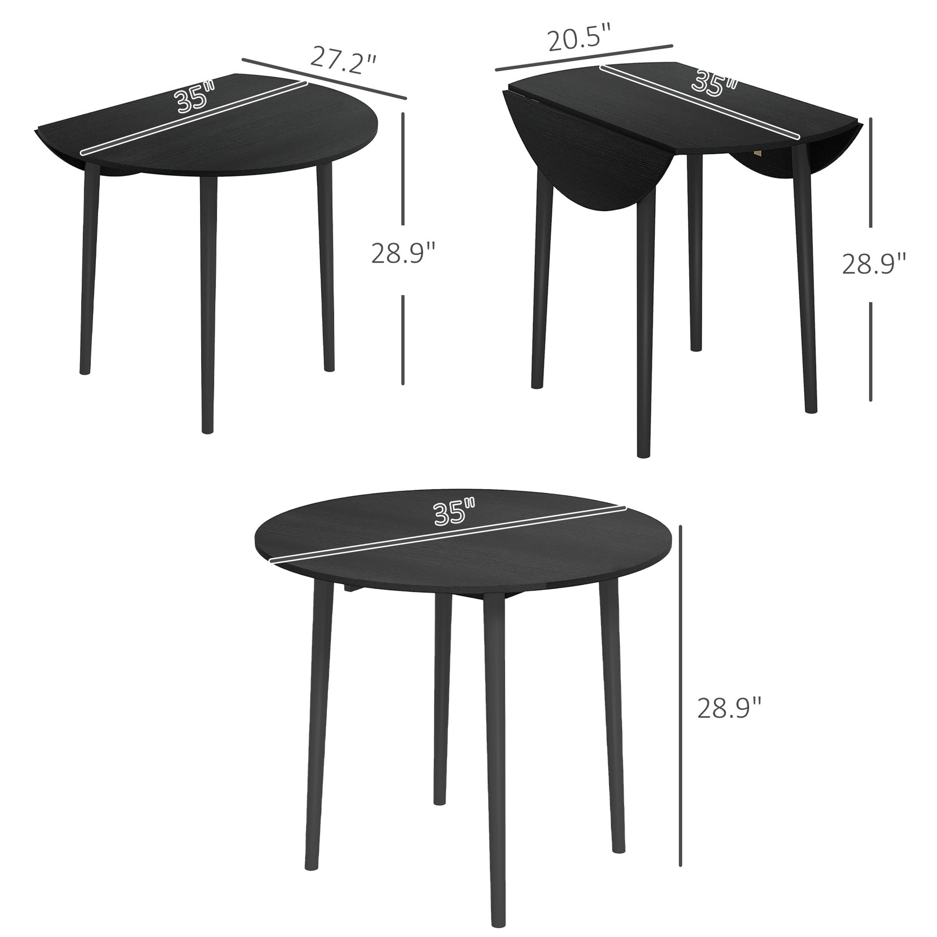 HOMCOM Folding Dining Table, Round Drop Leaf Kitchen Table for Small Spaces with Wood Legs, Black