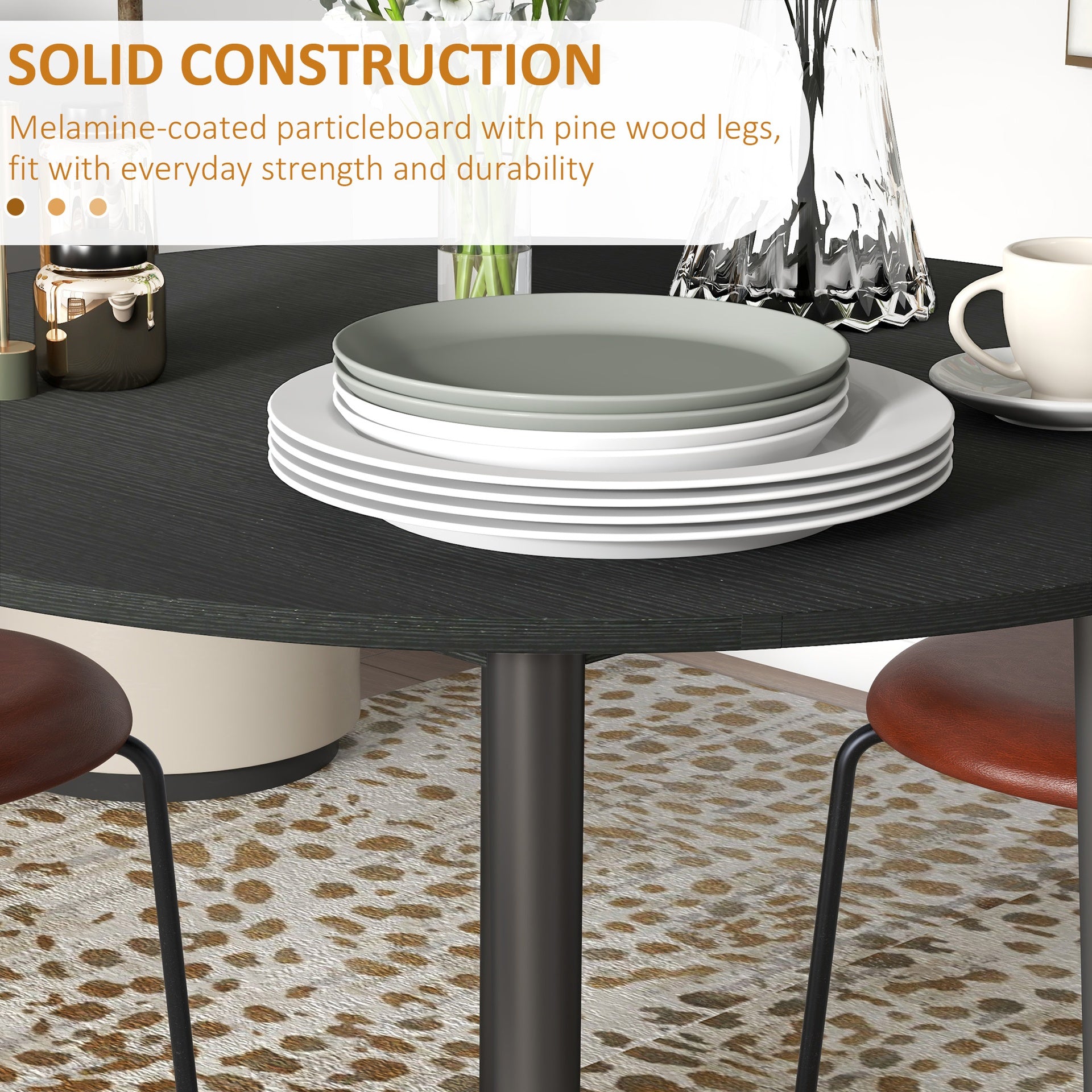 HOMCOM Folding Dining Table, Round Drop Leaf Kitchen Table for Small Spaces with Wood Legs, Black