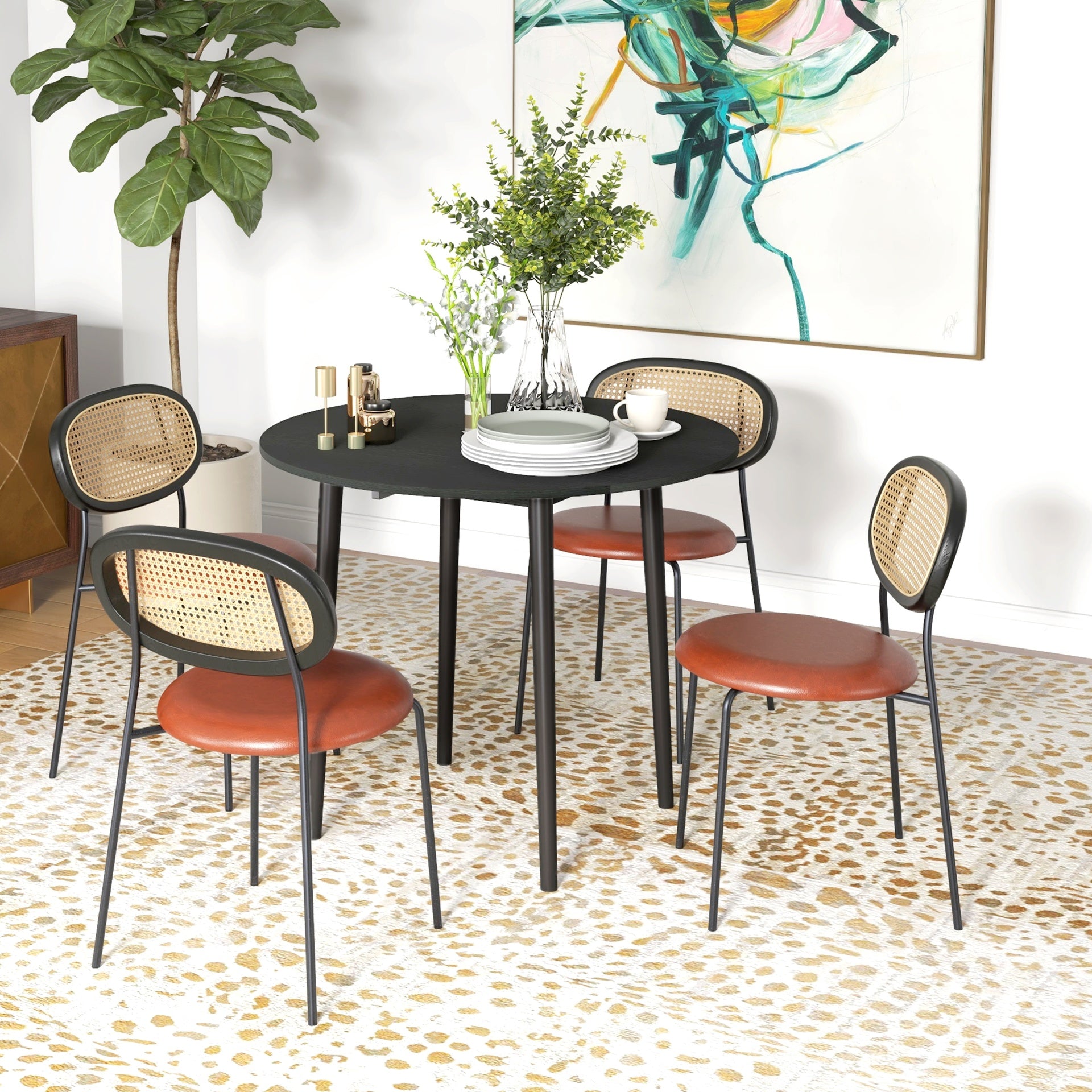 HOMCOM Folding Dining Table, Round Drop Leaf Kitchen Table for Small Spaces with Wood Legs, Black