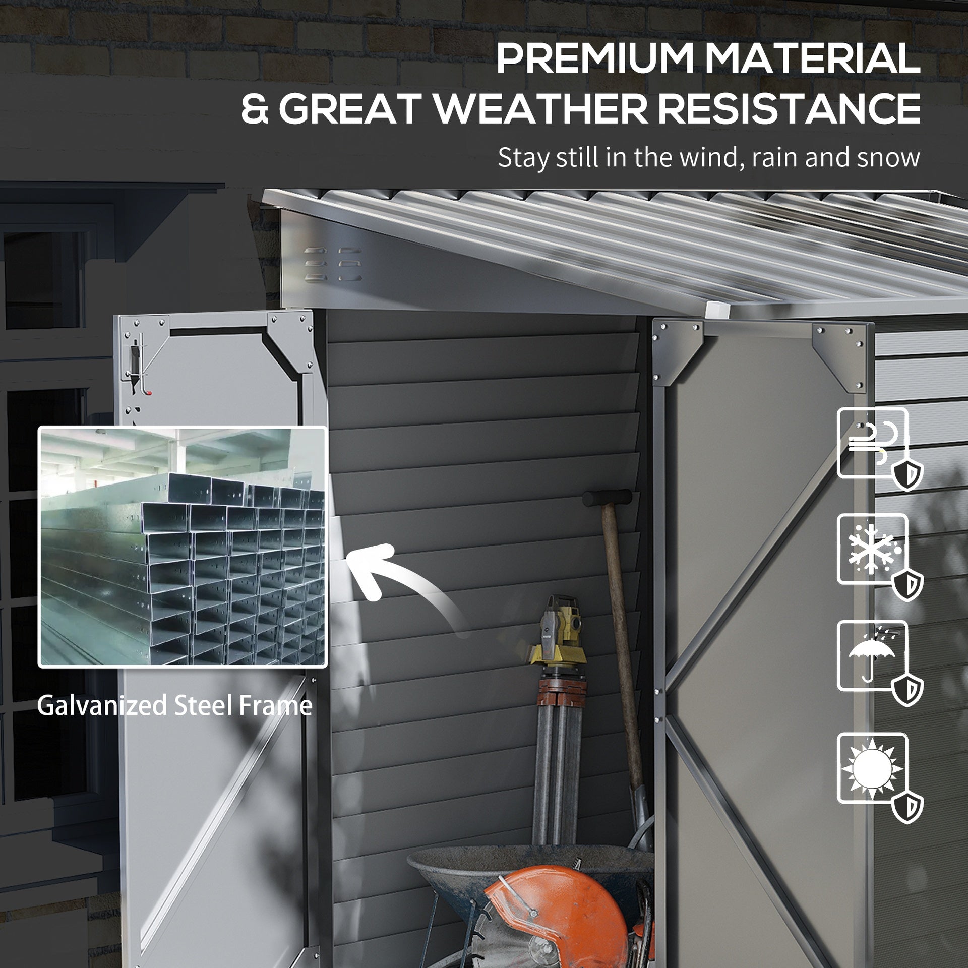 Outsunny 4.6' x 9' Outdoor Storage Shed, Lean to Metal Shed with Foundation Kit, Lockable Doors and Gloves for Patio, Lawn, Gray