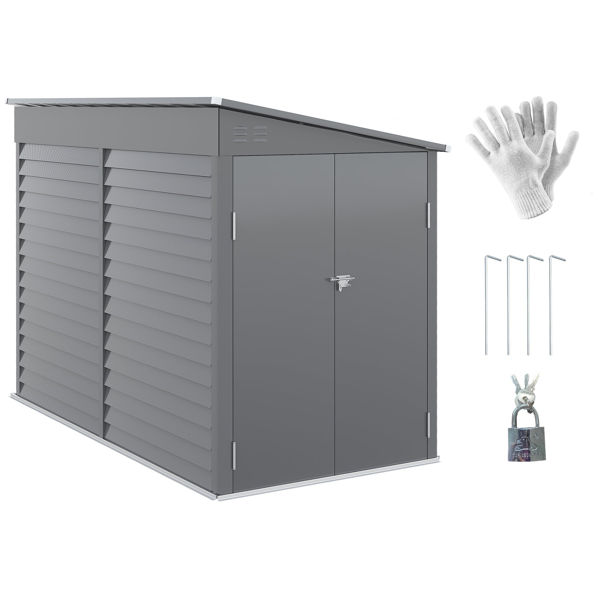 Outsunny 4.6' x 9' Outdoor Storage Shed, Lean to Metal Shed with Foundation Kit, Lockable Doors and Gloves for Patio, Lawn, Gray