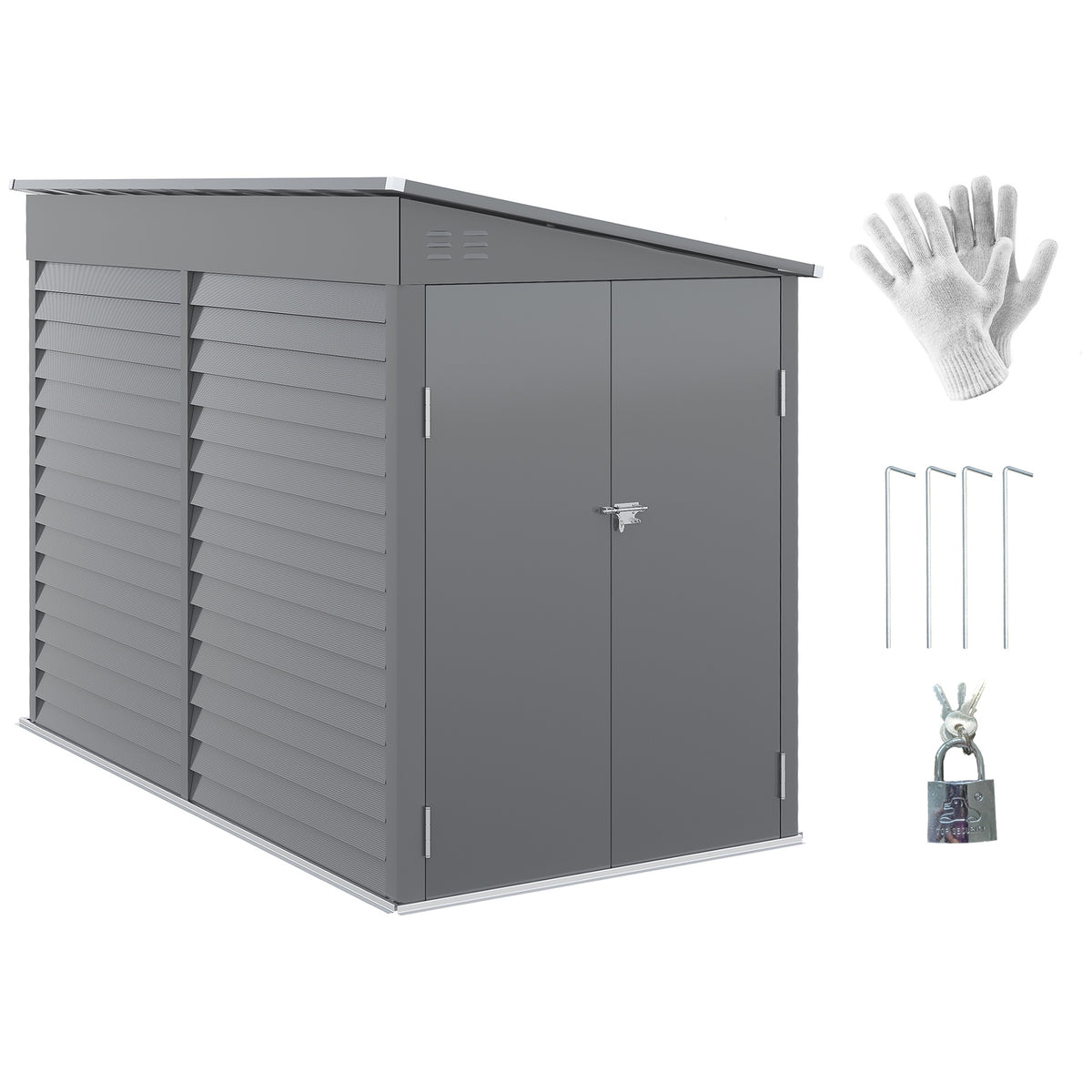 Outsunny 4.6' x 9' Outdoor Storage Shed, Lean to Metal Shed with Foundation Kit, Lockable Doors and Gloves for Patio, Lawn, Gray