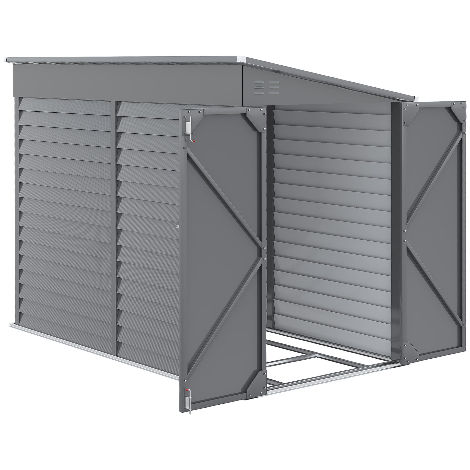 Outsunny 4.6' x 9' Outdoor Storage Shed, Lean to Metal Shed with Foundation Kit, Lockable Doors and Gloves for Patio, Lawn, Gray