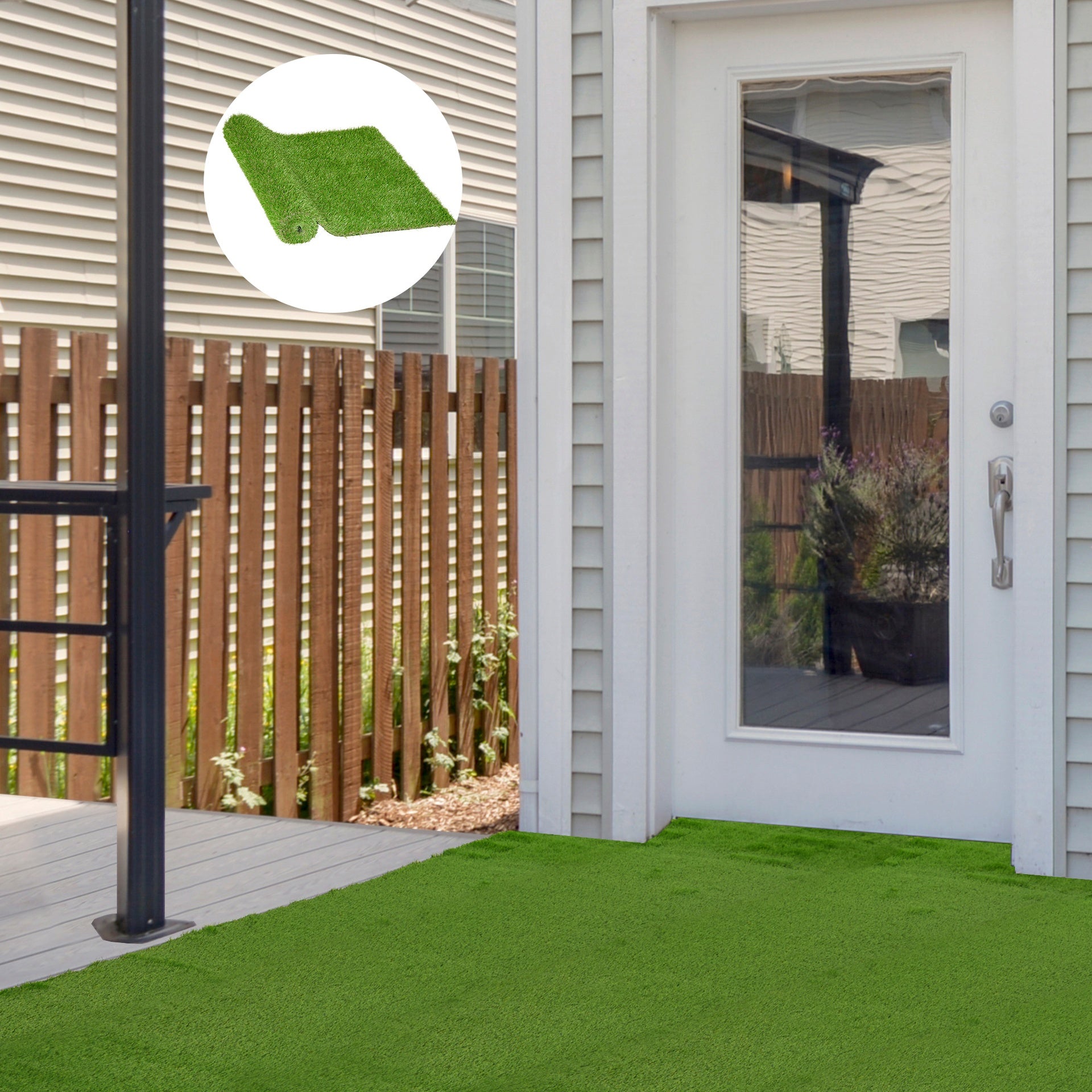Outsunny 10' x 3' Artificial Turf Grass with Simulated Look & Feel UV Protection, & Drain Holes for Rain, 1.25" Height