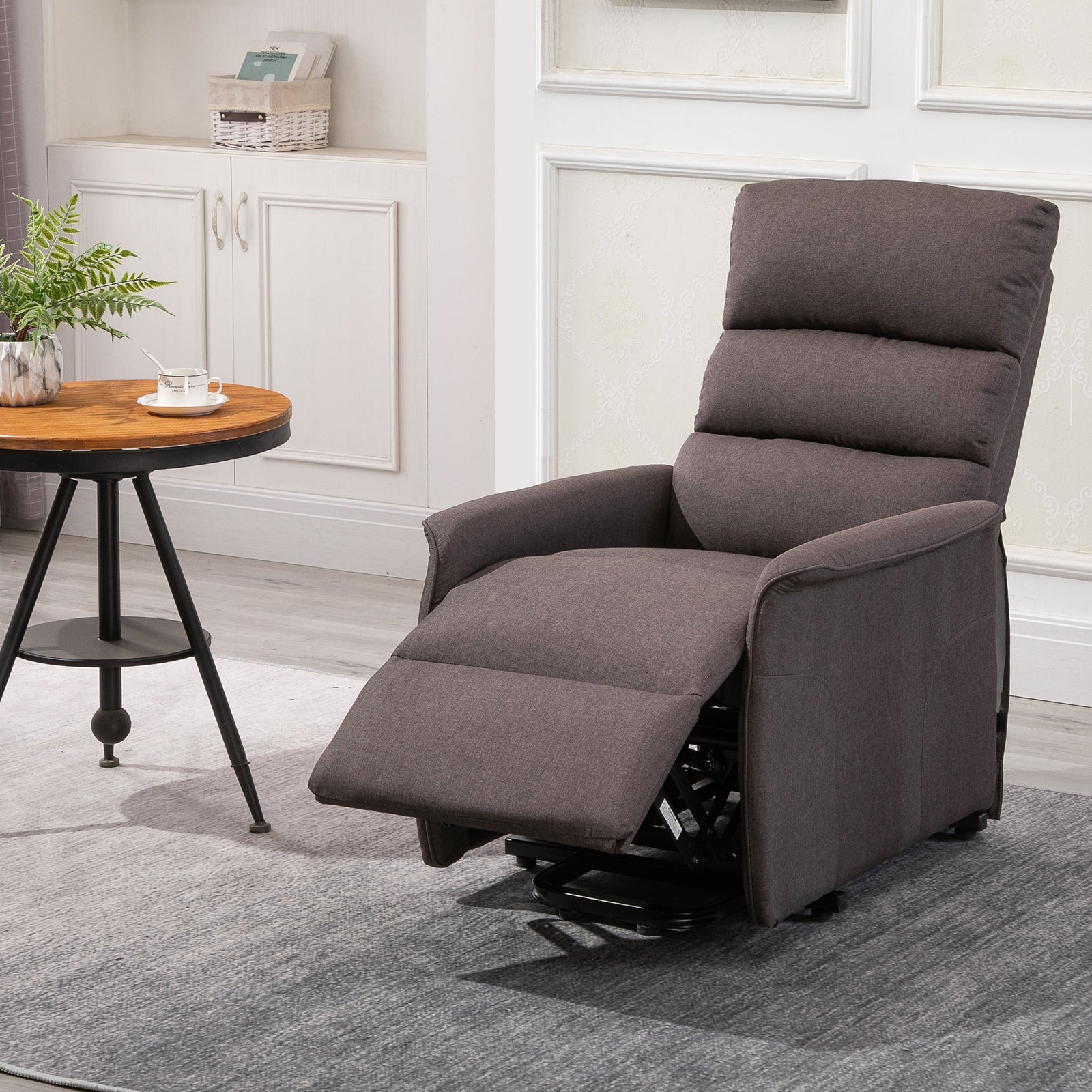 HOMCOM Power Lift Assist Recliner Chair for Elderly with Remote Control, Linen Fabric Upholstery, Brown