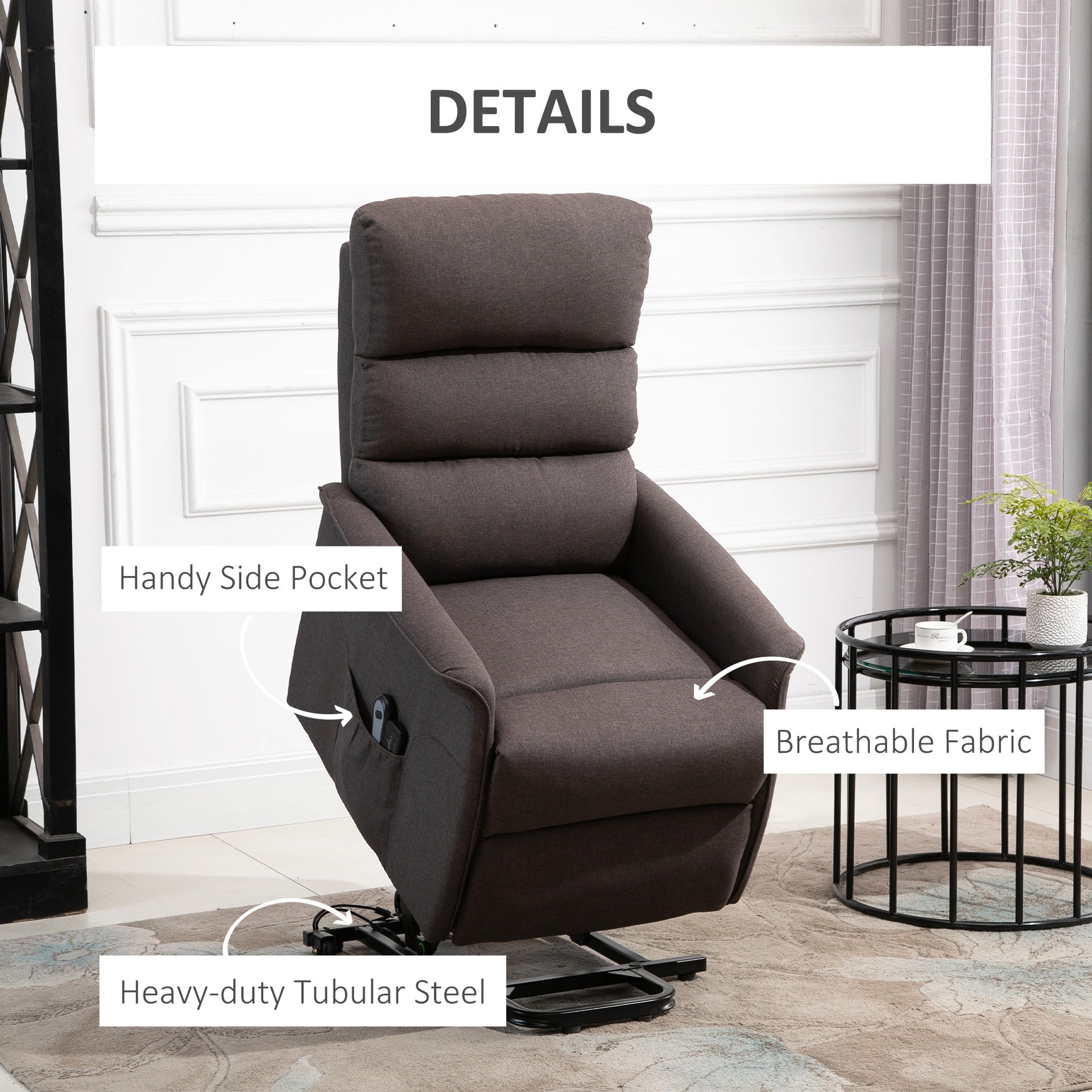 HOMCOM Power Lift Assist Recliner Chair for Elderly with Remote Control, Linen Fabric Upholstery, Brown