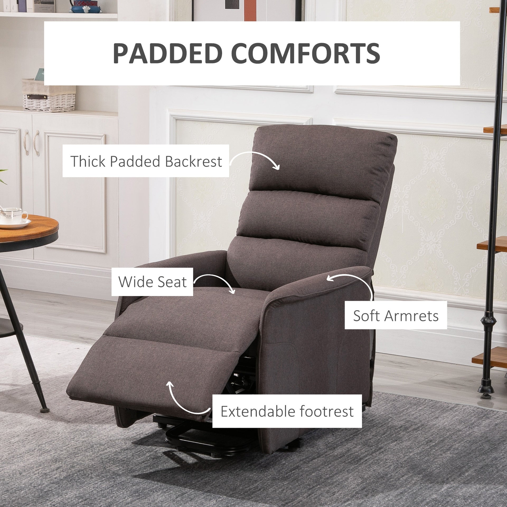 HOMCOM Power Lift Assist Recliner Chair for Elderly with Remote Control, Linen Fabric Upholstery, Brown