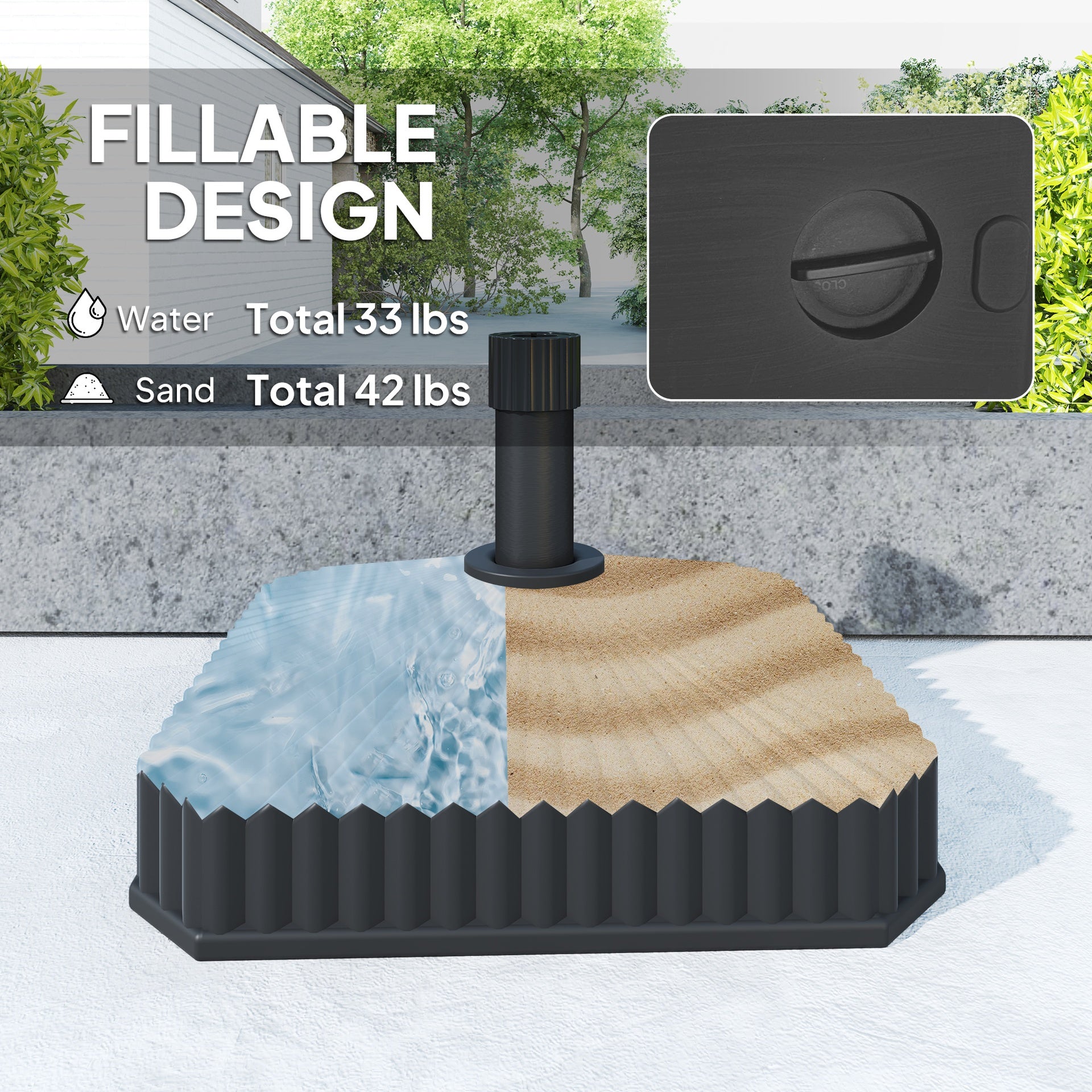 Outsunny Square Patio Umbrella Base Holder, Heavy Duty Outdoor Umbrella Stand Base, Filled Up to 42lbs with Sand or 33lbs with Water for Garden, Poolside, Black