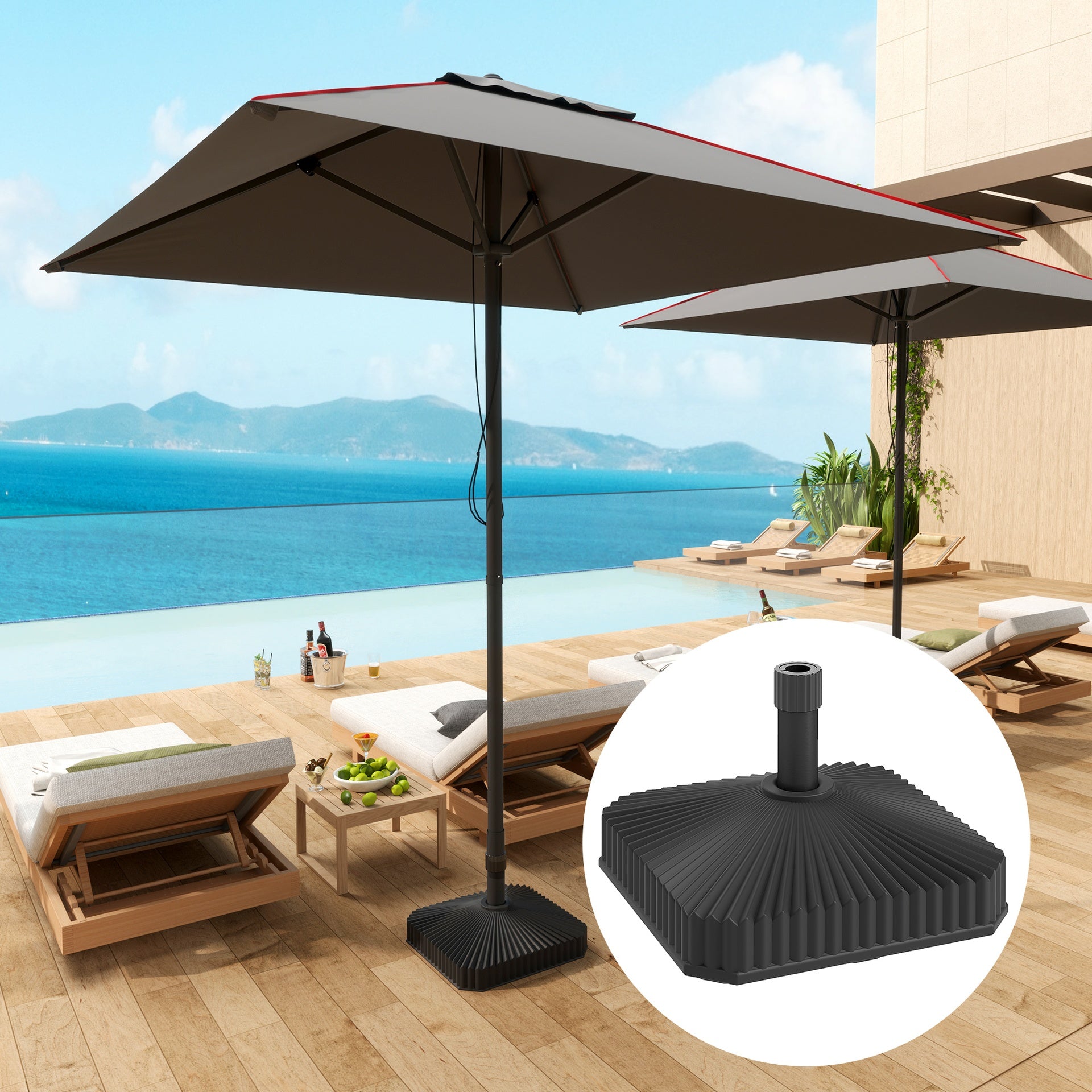Outsunny Square Patio Umbrella Base Holder, Heavy Duty Outdoor Umbrella Stand Base, Filled Up to 42lbs with Sand or 33lbs with Water for Garden, Poolside, Black