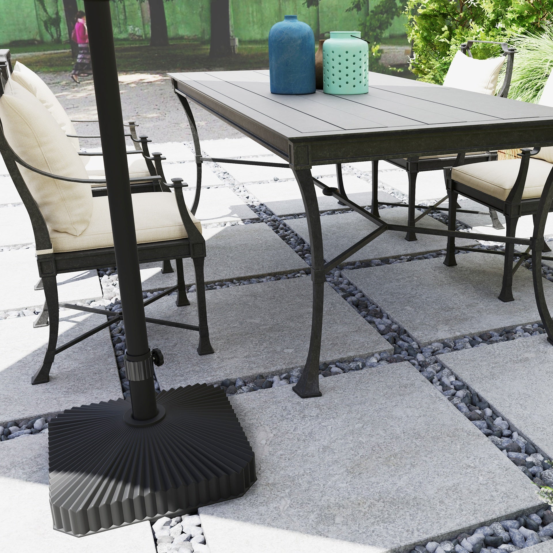 Outsunny Square Patio Umbrella Base Holder, Heavy Duty Outdoor Umbrella Stand Base, Filled Up to 42lbs with Sand or 33lbs with Water for Garden, Poolside, Black