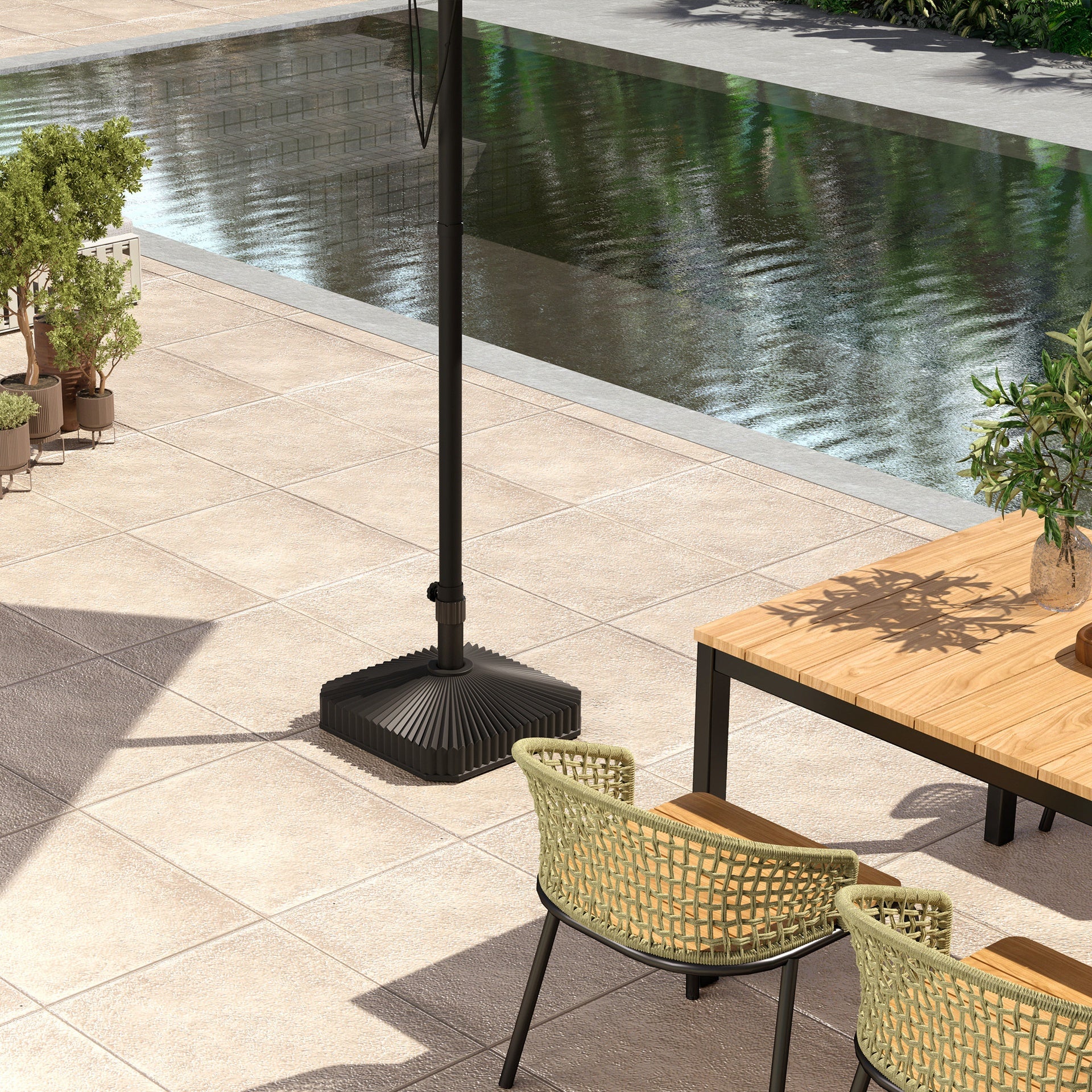 Outsunny Square Patio Umbrella Base Holder, Heavy Duty Outdoor Umbrella Stand Base, Filled Up to 42lbs with Sand or 33lbs with Water for Garden, Poolside, Black