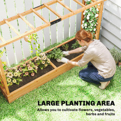 Outsunny Wooden Planter Box with Trellis, Hanging Roof and Drainage Holes for Climbing Plants, Vegetables, Herbs and Flowers