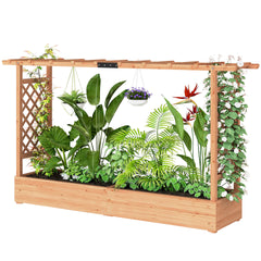 Outsunny Wooden Planter Box with Trellis, Hanging Roof and Drainage Holes for Climbing Plants, Vegetables, Herbs and Flowers