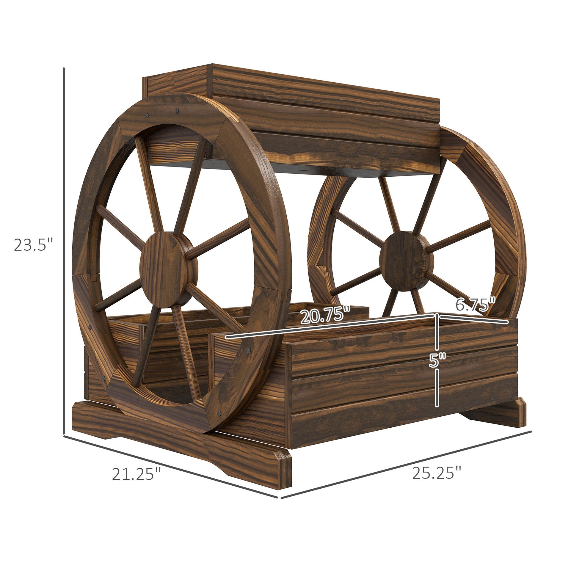 Outsunny Wooden Wagon Planter Box, 3-Tier Raised Garden Bed, for Vegetables Flowers Herbs, 25" x 21" x 24"