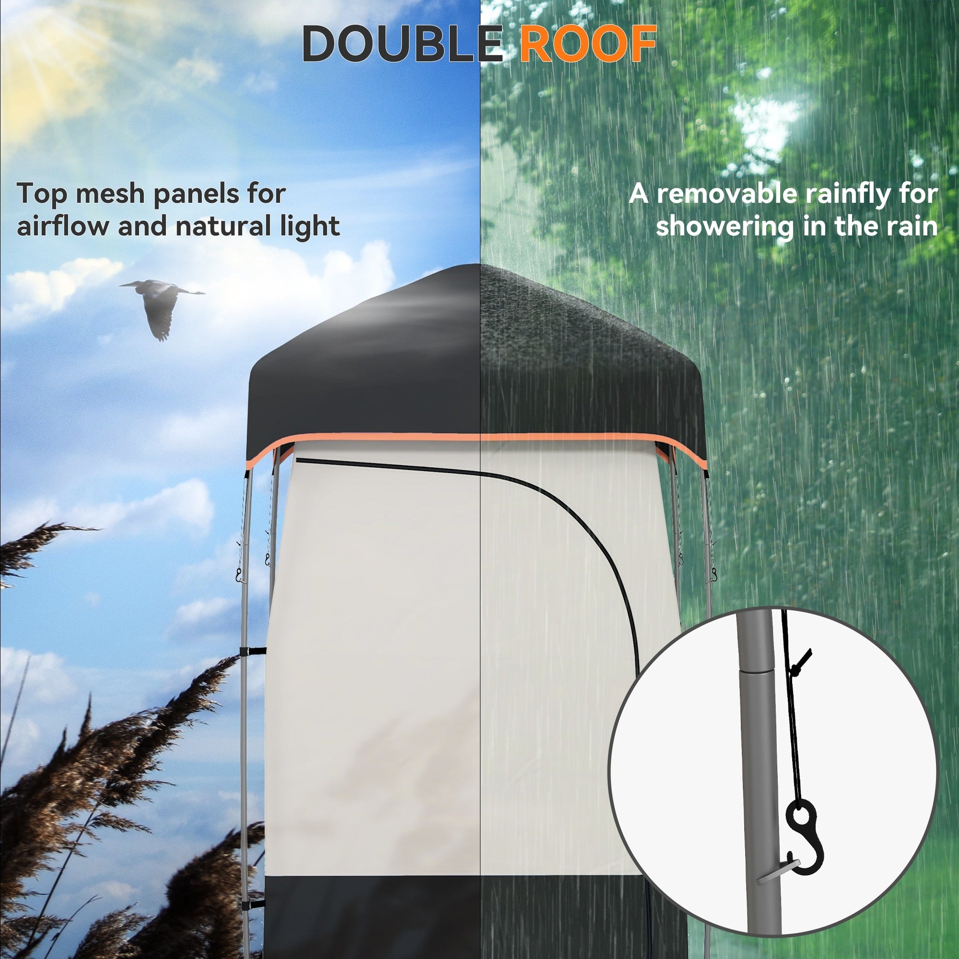 Outsunny Camping Shower Tent, Portable Privacy Shelter with Solar Shower Bag, Removable Floor and Carrying Bag, Black