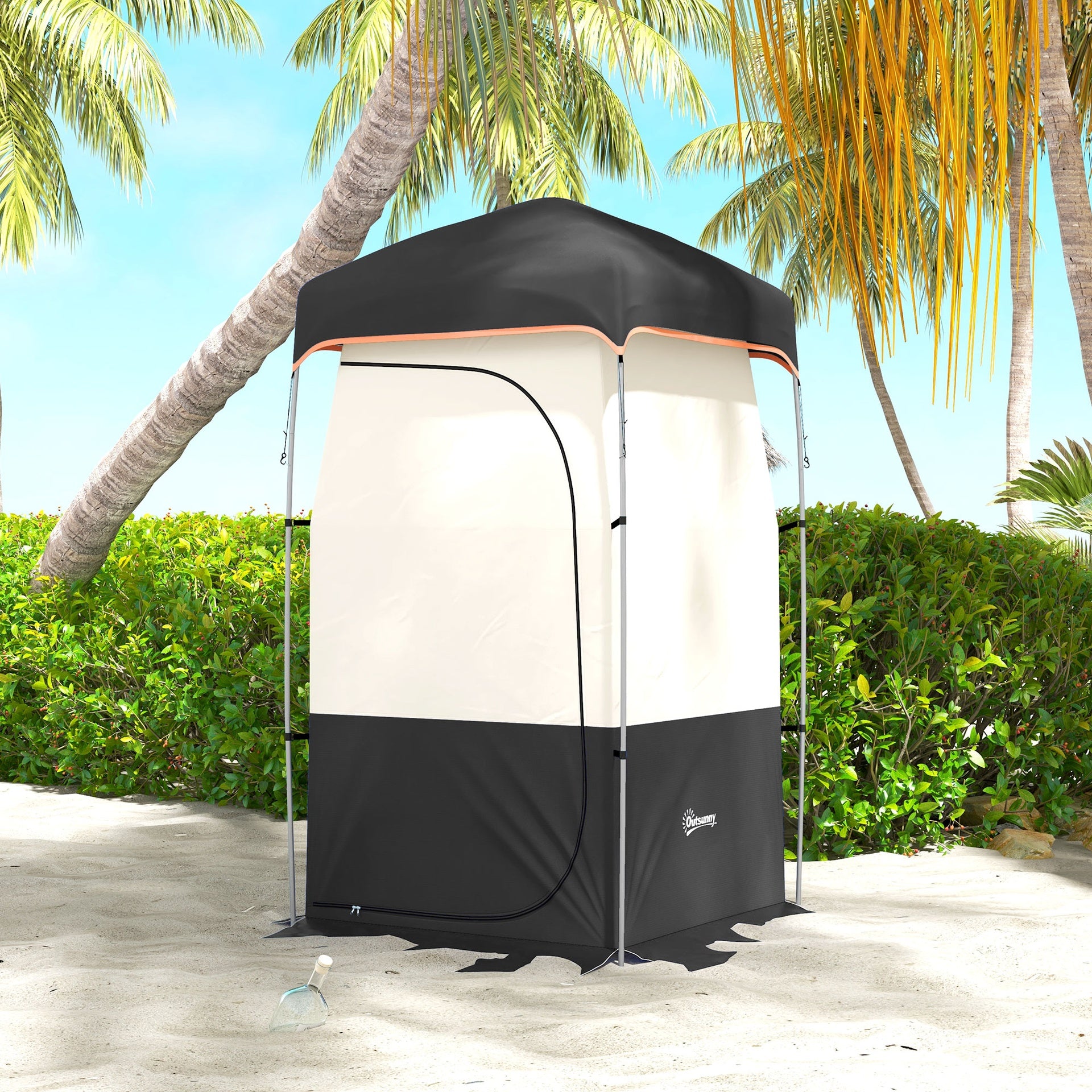 Outsunny Camping Shower Tent, Portable Privacy Shelter with Solar Shower Bag, Removable Floor and Carrying Bag, Black