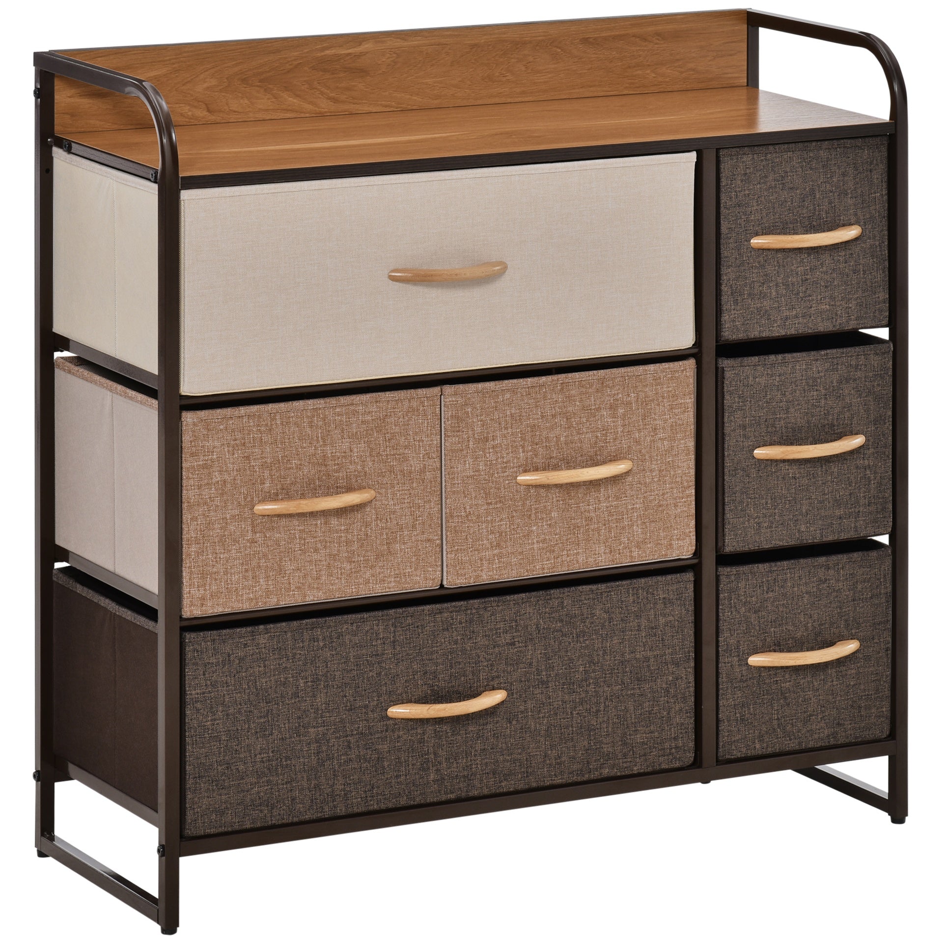 HOMCOM 3-Tier Storage Organizer for Bedroom Entryway, 7-Drawer Dresser with Steel Frame for Bedroom, Maple Wood