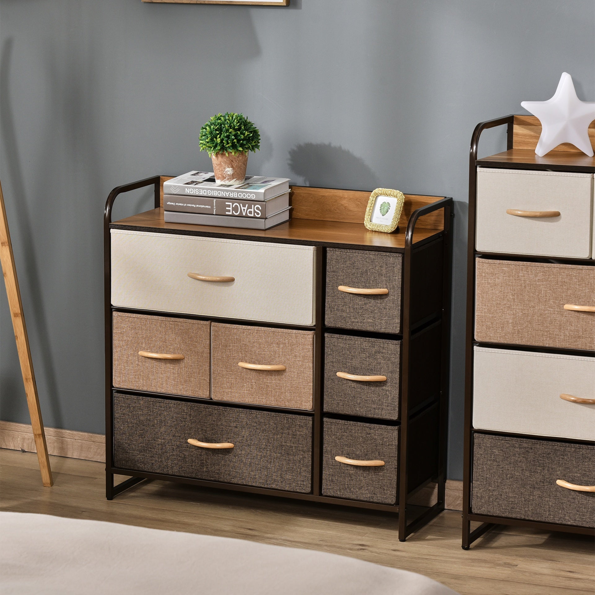 HOMCOM 3-Tier Storage Organizer for Bedroom Entryway, 7-Drawer Dresser with Steel Frame for Bedroom, Maple Wood