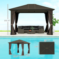 Outsunny 10' x 12' Hardtop Gazebo with Curtains and Netting, Gazebo Canopy with Aluminum Frame and Hooks, Coffee