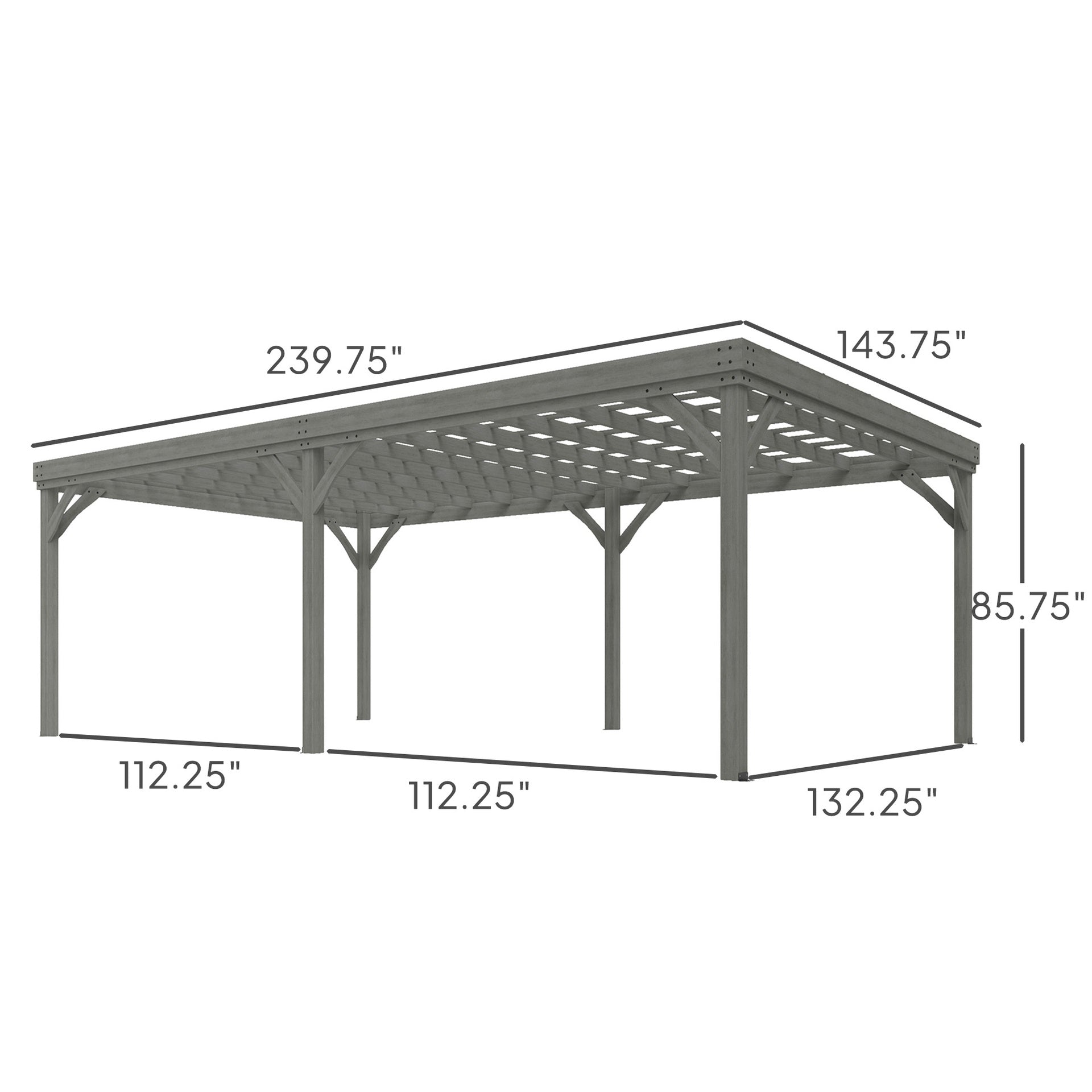 Outsunny 12' x 20' Outdoor Wooden Pergola, Grape Vine Gazebo with Concrete Anchors for Garden, Patio, Backyard, Deck, Gray
